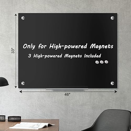 Miniatura 5 de 4 THOUGHT Pizarra blanca magnética de vidrio 46 x 33 pulgadas tablero de vidrio de borrado en seco montado en la pared superficie negra incluye