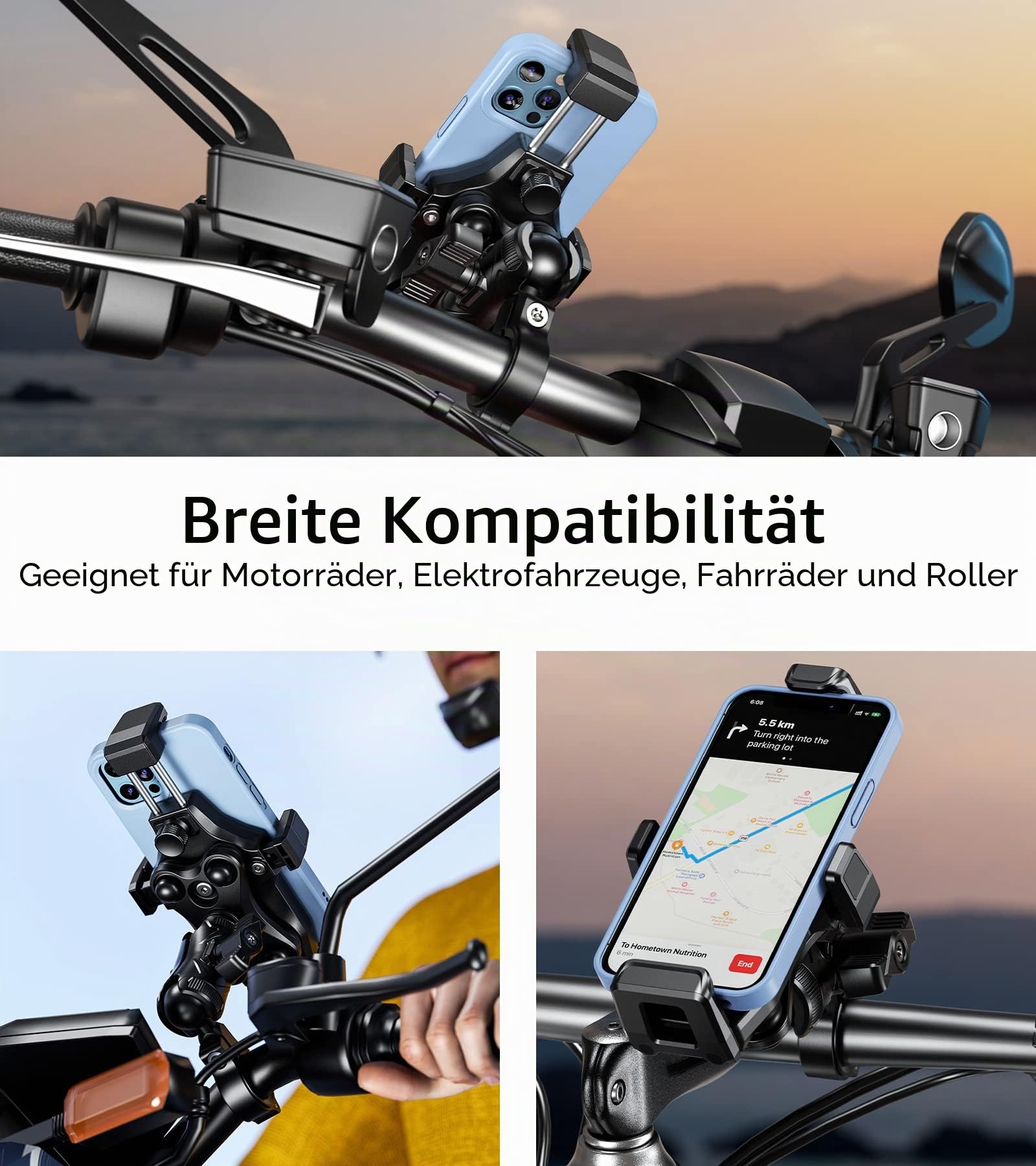 Kewig Motorrad Handyhalterung mit Vibrationsdämpfer und Hochgeschwindigkeits Sicherheitsschloss, neueste Anti-Diebstahl-Handyhalterung für Motorrad passend für 4.7–7.2“ Handys