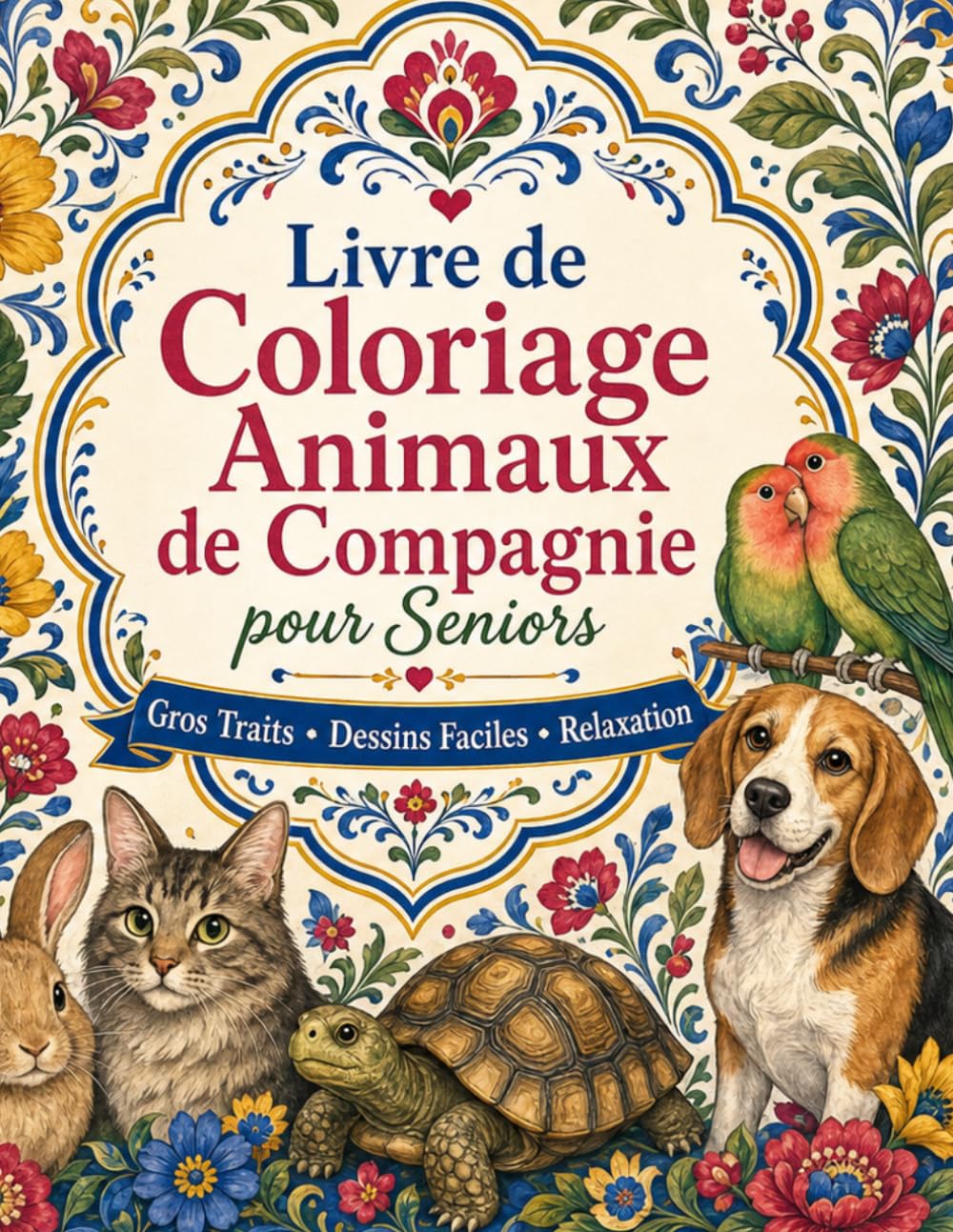 Livre de Coloriage Animaux de Compagnie pour Seniors: Moments apaisants autour des chiens, chats, lapins et oiseaux, dessins accessibles