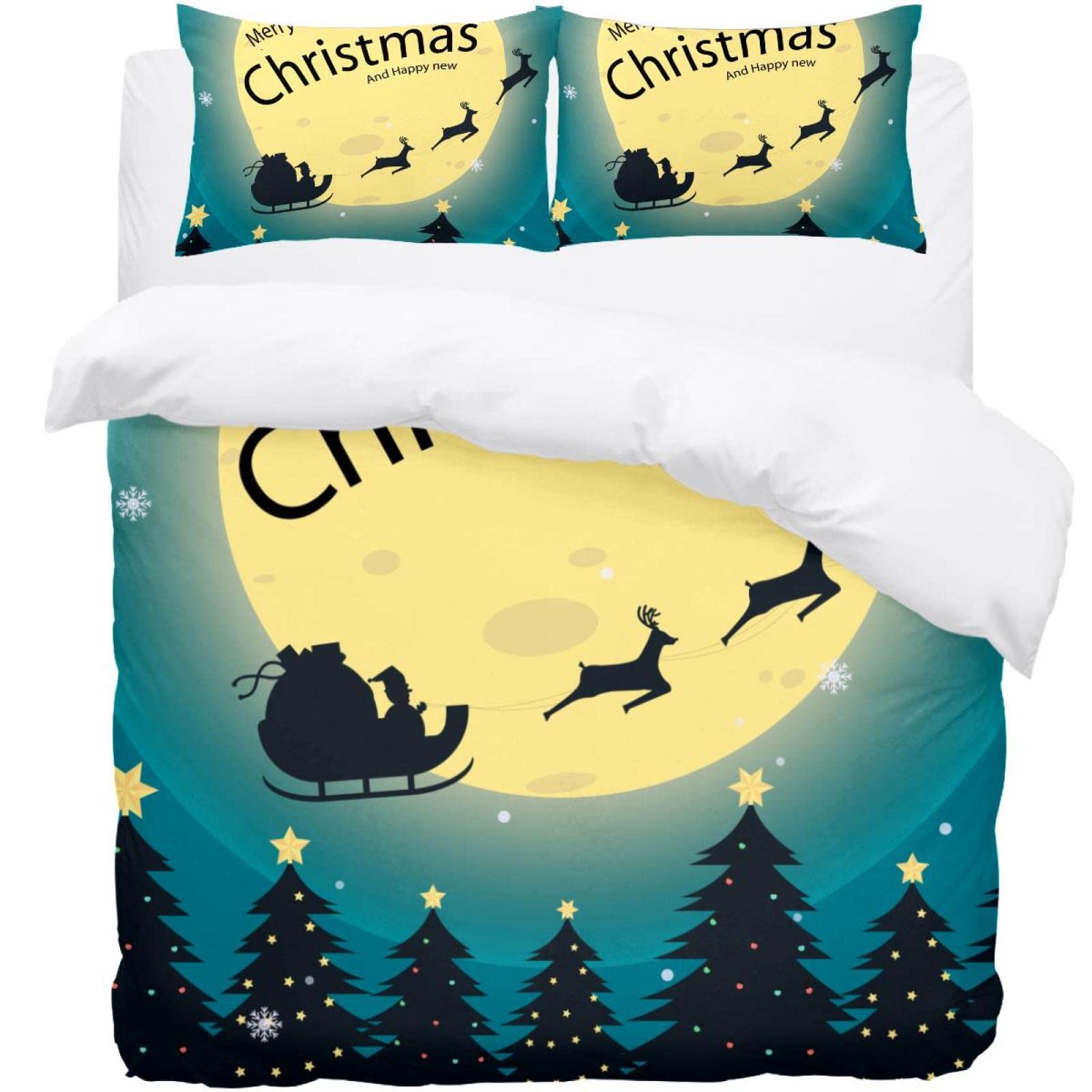 Parure de lit Noël en microfibre douce avec sa housse de couette festive et 2 taies doreiller
