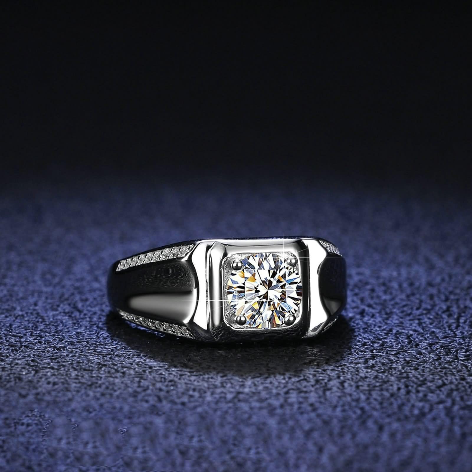 Anillo de compromiso para hombre de plata y oro blanco de 18 quilates, 4 capas, 1 quilate, redondo, moissanita, plata, talla 63 (20,1)