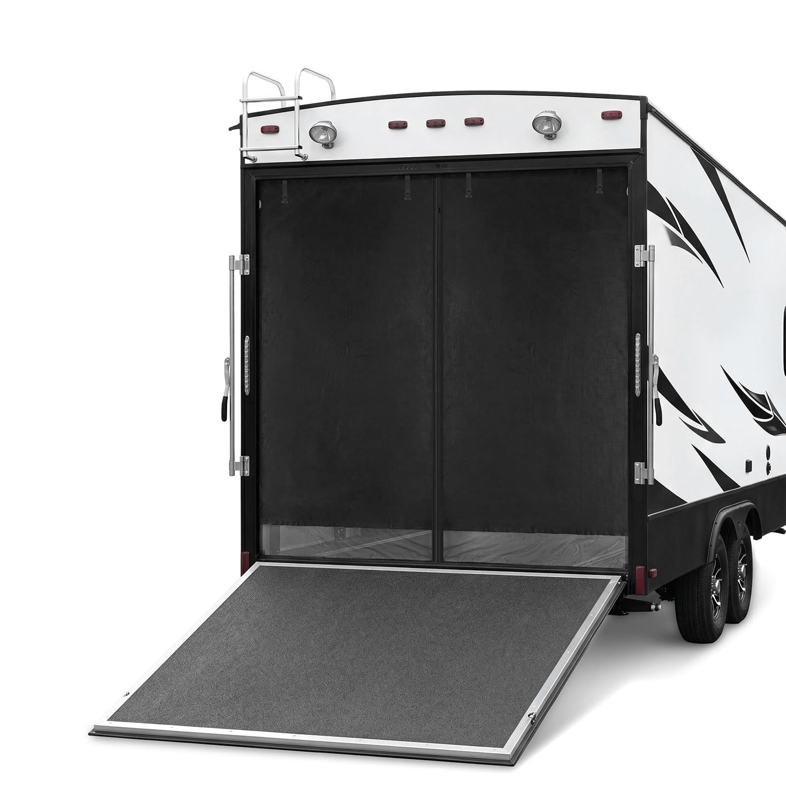 Photo 1 of Tegeme Toy Hauler Ramp Door Screen, 98" x 98" Dual Layer Rear Opening Screen with Black Mesh and Waterproof Privacy Panel, Roll-up Zipper Closure, Rv Camper Travel Trailer