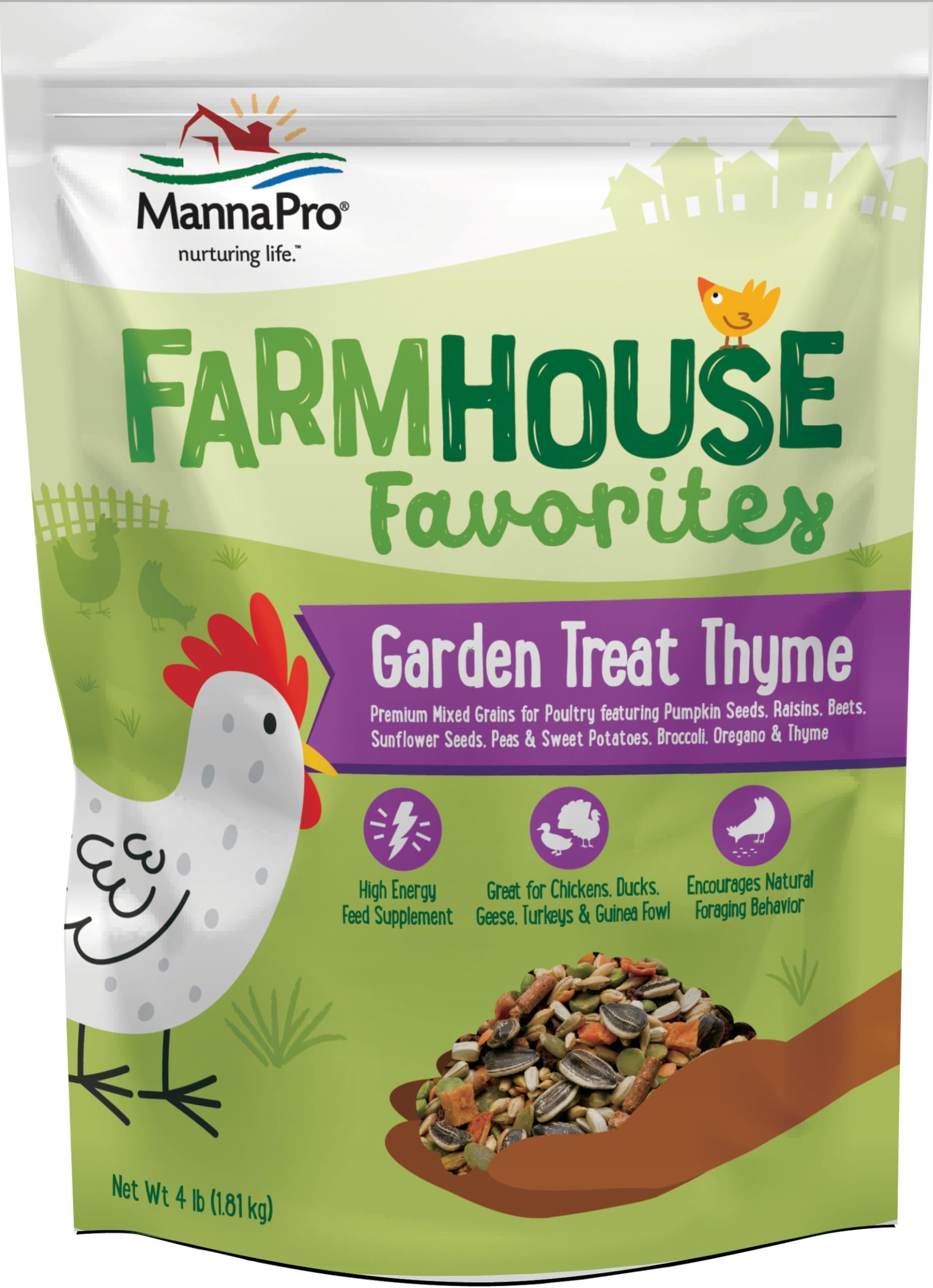 Farmhouse Favorites – Garden Treat Thyme – Premium Grains for Poultry – Made with Oregano & Thyme – Real Veggie Poultry Feed Supplement – 4lb Bag