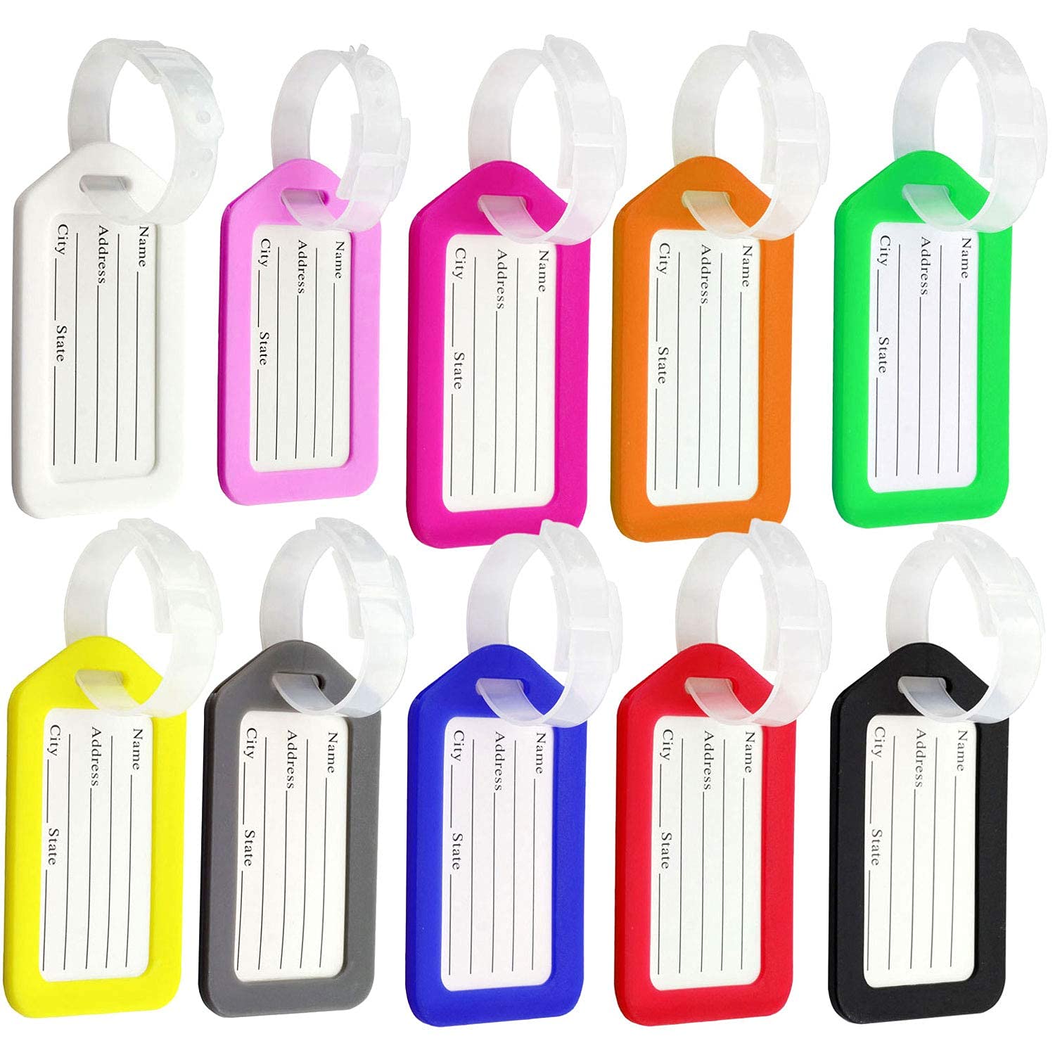 Luggage Tags, 10pcs Plastic Suitcase Tags Baggage Handbag Labels with Name and Addresss, Mixed Color, 8.5 * 5cm(3.34 * 1.96inch)