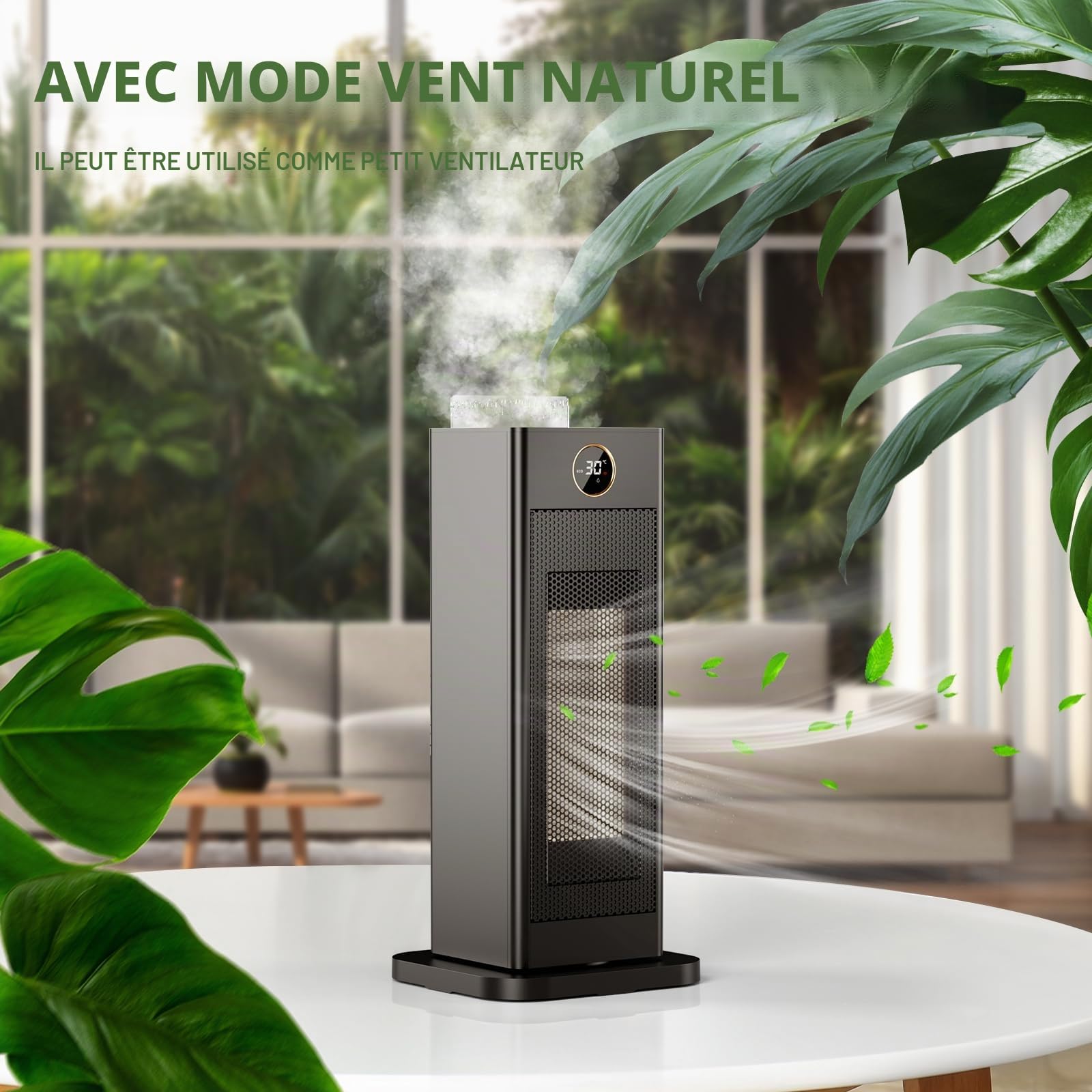 LIFERUN Mini radiateur soufflant électrique à économie d'énergie avec thermostat et humidificateur d'air oscillant à 90° - Chauffage électrique PTC silencieux - Mode ECO - Pour chambre à coucher