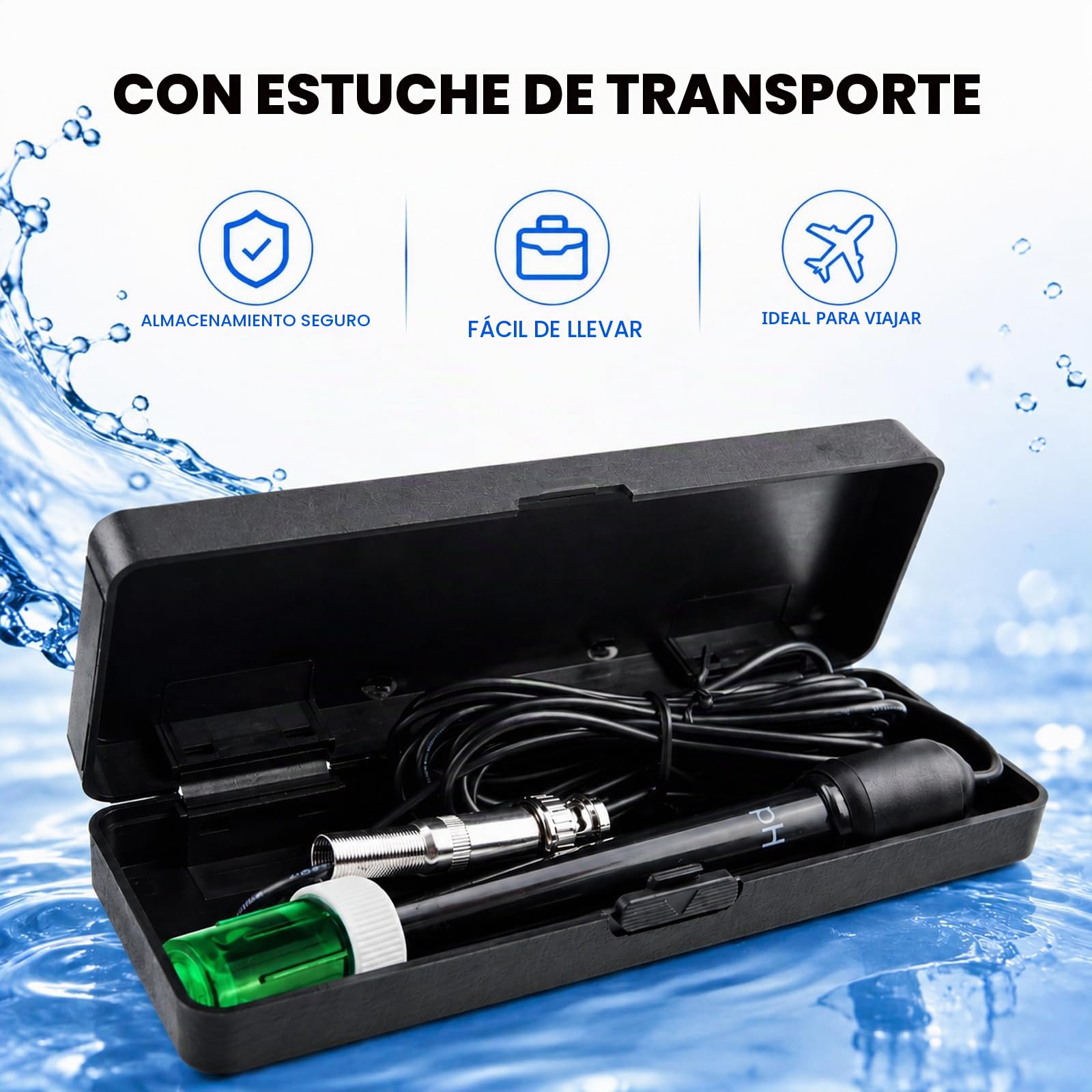 Largo Cuerpo pH Electrodo con BNC Enchufe Sonda 300cm Cable 0-14pH para pH Metro, pH Controlador pH Dispositivo Económico Sensor