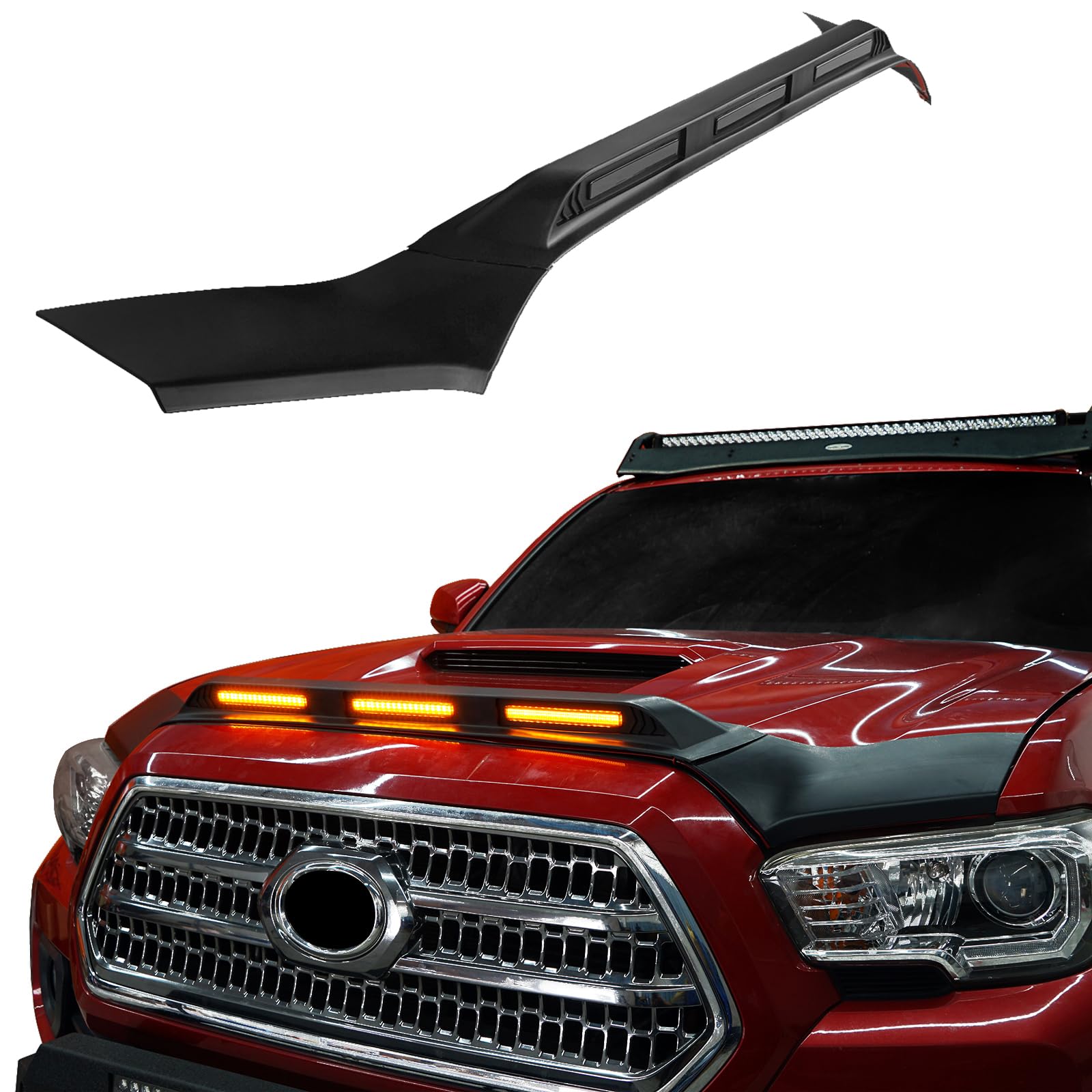 Hooke Road Tacoma Hood Deflector with Amber LED Lights