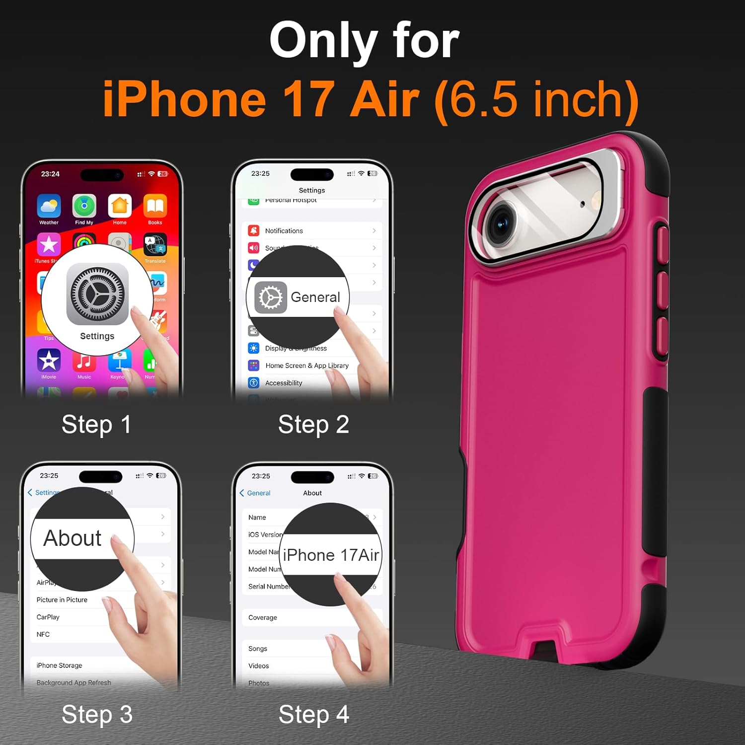 for iPhone 17 Air Case with Stand, Built-in Camera Cover, Compatible with MagSafe, Heavy Duty Shockproof Protection Phone Case, Anti-Drop, Magnetic Dual Layer Protective Cover, 6.5",Hot Pink - Image 3