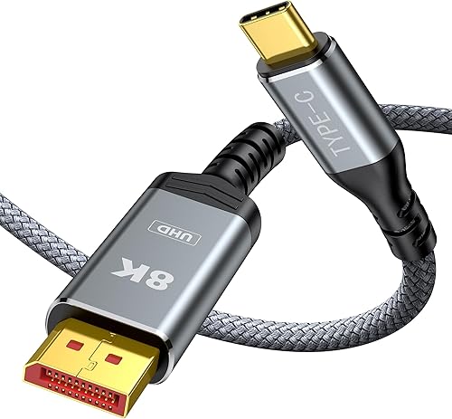 Capshi Cable USB C a DisplayPort 1.4 de 6 pies, 8K 60Hz, 4K 144Hz120Hz, 2K 240Hz 32.4Gbps 5K tipo C a DP compatible con Thunderbolt 43 para MacBook