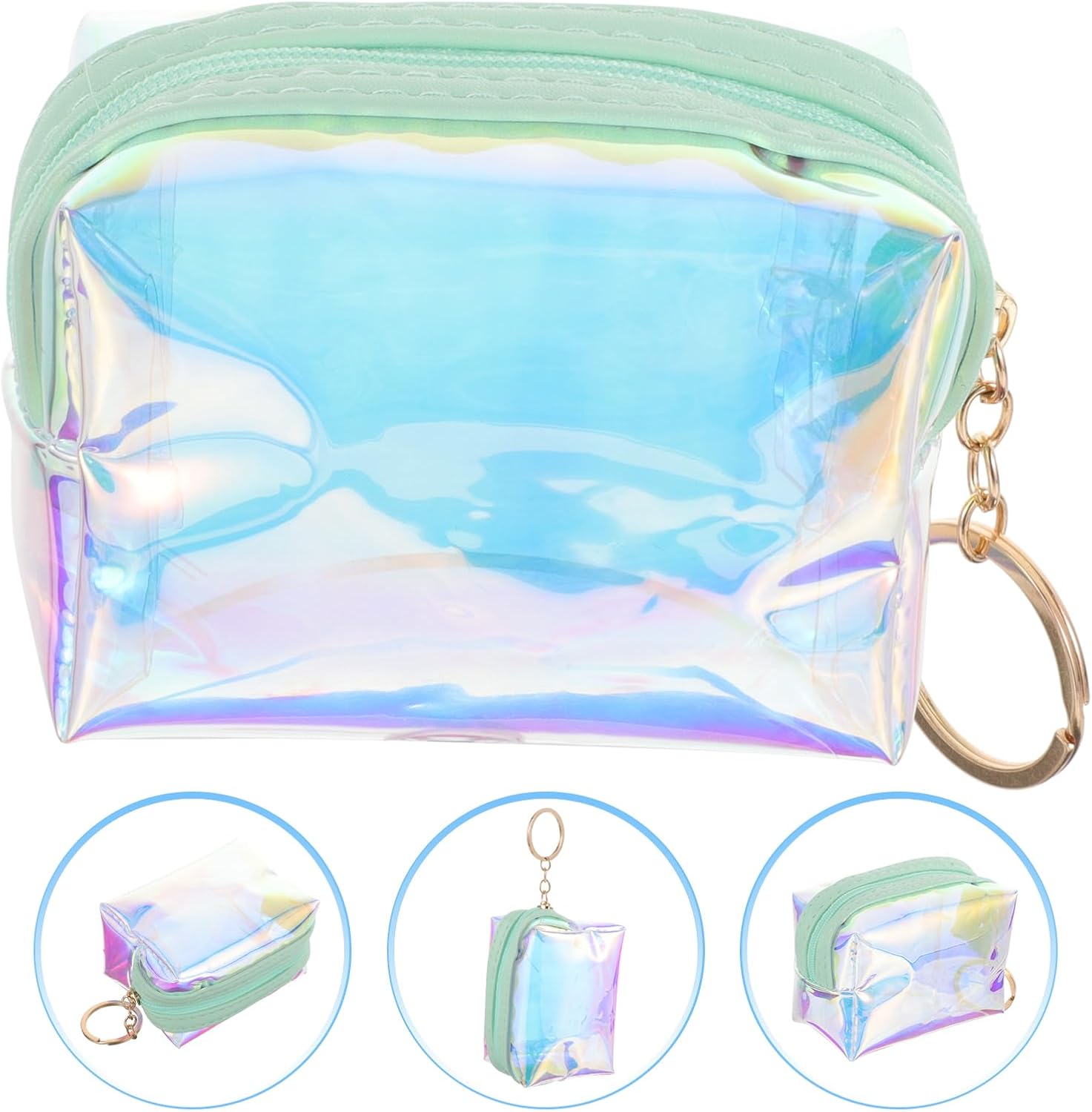 Small Laser Coin Purse Keychain Wallet for Women Teens Compact Change Pouch with Card and Cash Holder - Image 3
