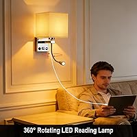 Vista 7 de Apliques de pared con cableado moderno para dormitorio con puerto USB y lámpara de lectura, lámparas de pared de noche para hotel, sala de estar