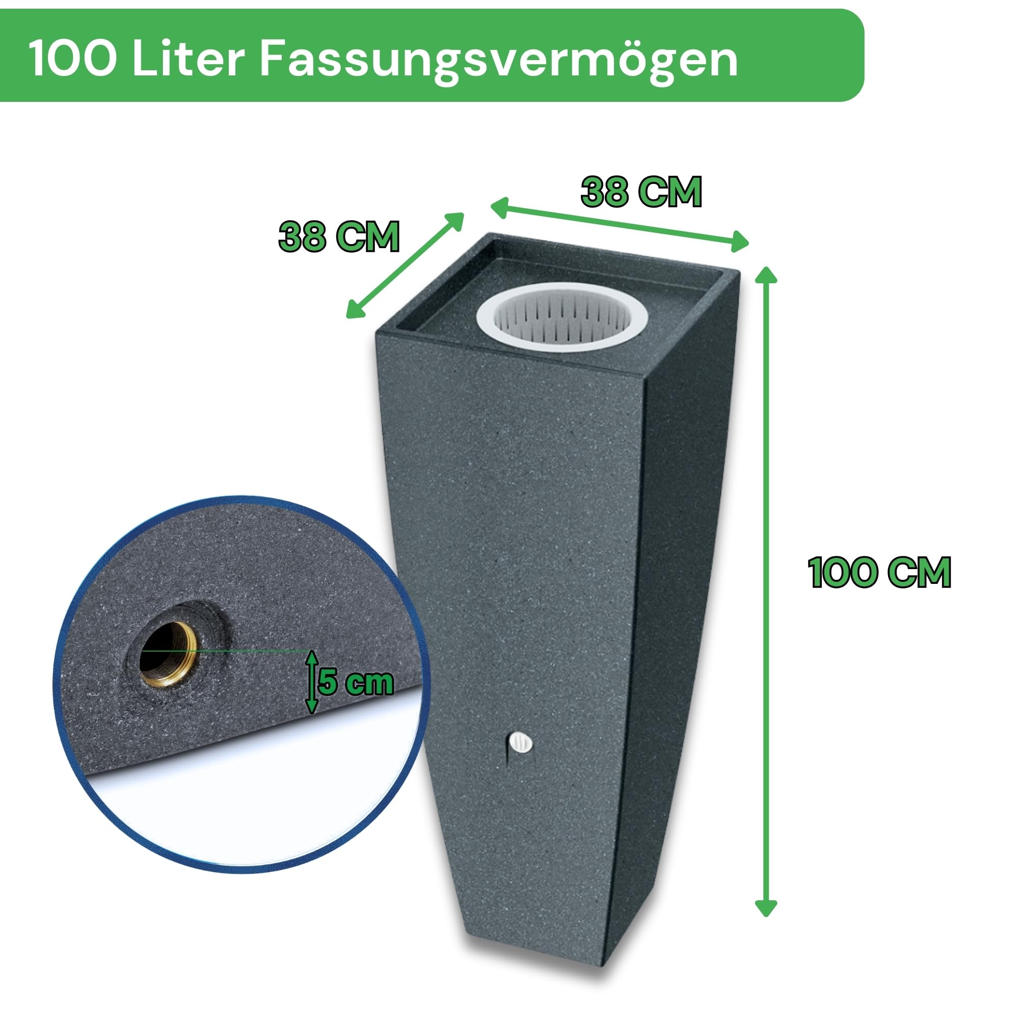 YourCasa Regentonne 100L [PureFlow] Wasserfass mit Metallgewinde & Filterkorb - Regenfass Frostsicher aus Kunststoff - Regenwassertonne - Regenwassertank Garten Wassertank Wassertonne (Anthrazit)