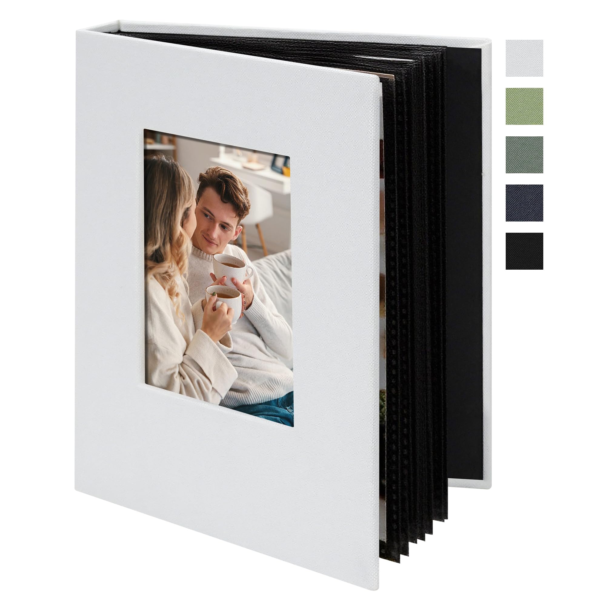 Remowith 6x4 Photo Album Slip in 24 Pockets, Linen Fabric Cover Photo Book with Customisable Cover Window, Acid-Free Slip-in Pockets for Family, Travel, Baby & Memory Storage, White