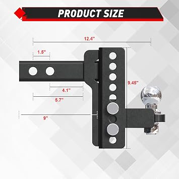 TYT Adjustable Trailer Hitch for 2 Receiver, 6 Drop/Rise, 2 Tow Ball, 7,500 lbs GTW / 750 lbs TW, Includes Two Pins and One Anti-Theft Pin Lock