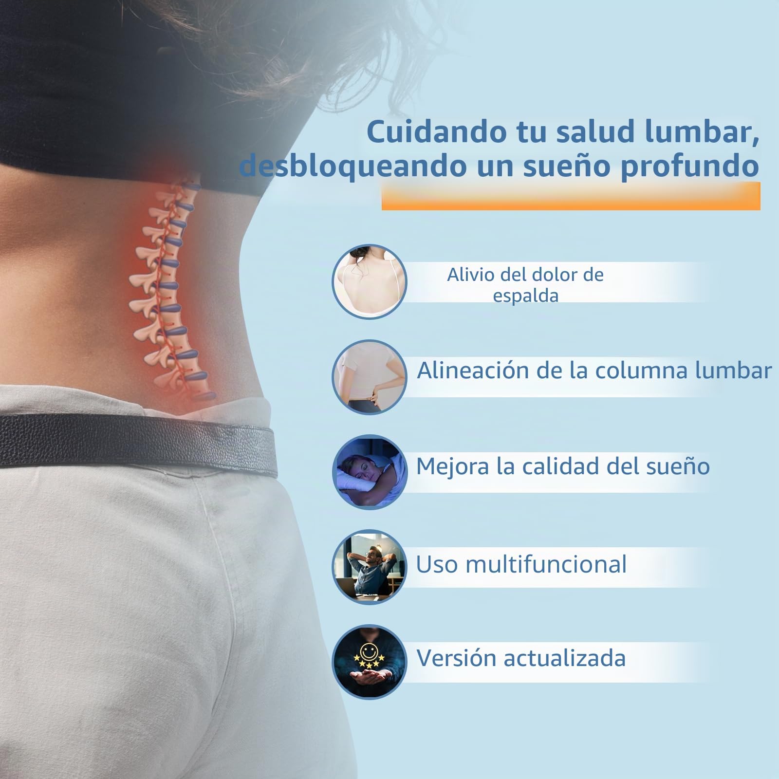 Hydomi Almohada de apoyo lumbar para cama, almohada de espuma viscoelástica de gel refrescante para dolor lumbar, cojín ergonómico de apoyo lumbar para dormir, almohada de apoyo para la espalda para s