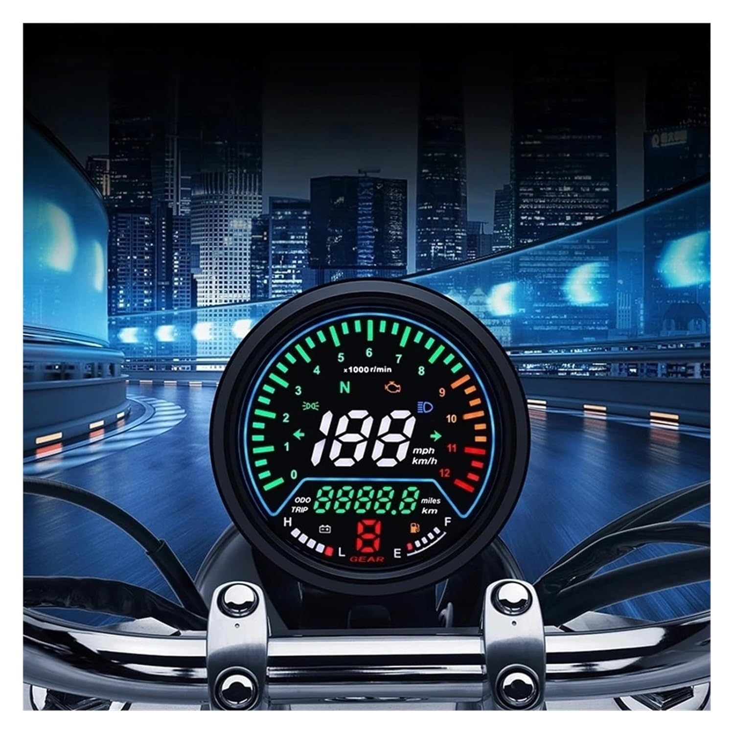 Motorcycle Speedometer Tachometer 12V Motorcycle Speedometer Instruments Odometer Tachometer Fuel Level Meter Indicator Round 12000rpm Low Voltage Alarm