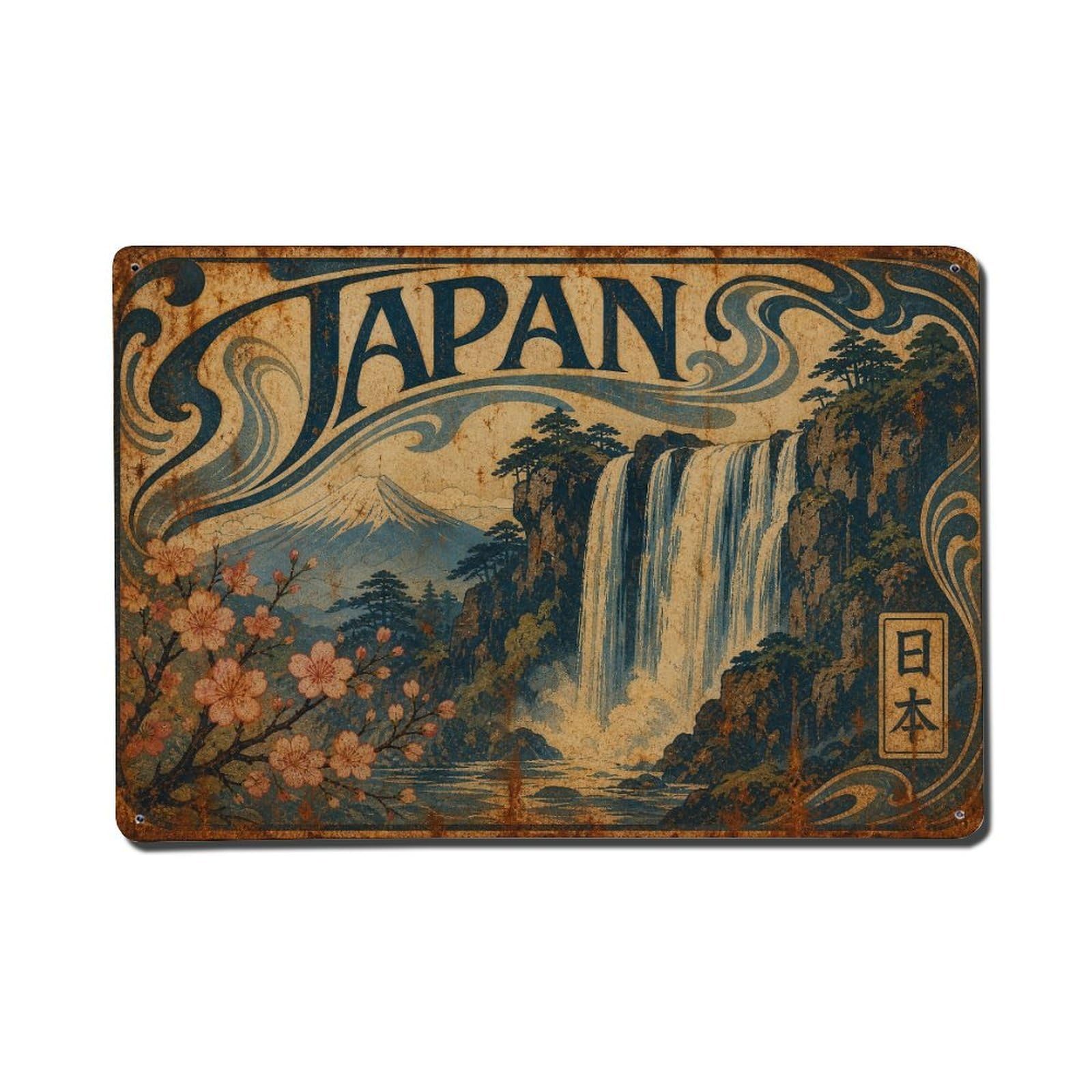 Huiyhb 8X12inch(20X30cm) Vintage Travel Japan Waterfall Metal Tin Sign