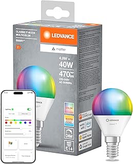 LEDVANCE SMART+ MATT LED Lamp, Compatible with Google, Alexa, Apple, White Frost Optics, 4.9W, 470LM, E14, Color Light & W…