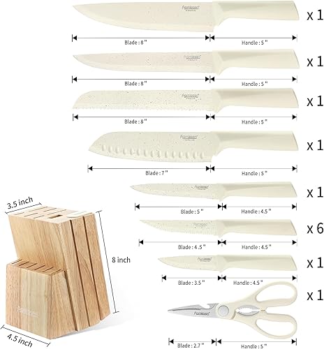 Miniatura 3 de Juego de cuchillos de acero inoxidable, juegos de bloques de cuchillos con afilador integrado, juego de bloques de 15 piezas con bloque y asas