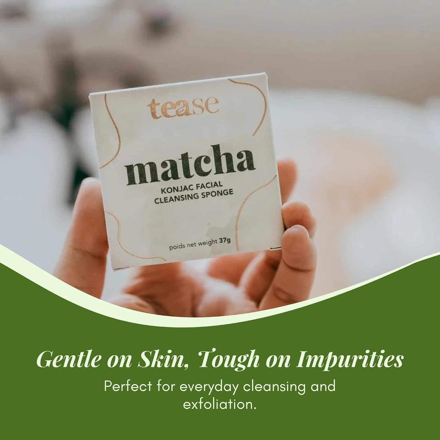 Tease Tea Facial Exfoliator Sponge - Matcha Konjac Facial Sponge, Face Sponge for Cleansing, Konjac Sponge, Exfoliating Sponge for Face, Facial Scrubber Infused with Matcha Green Tea for All Skin
