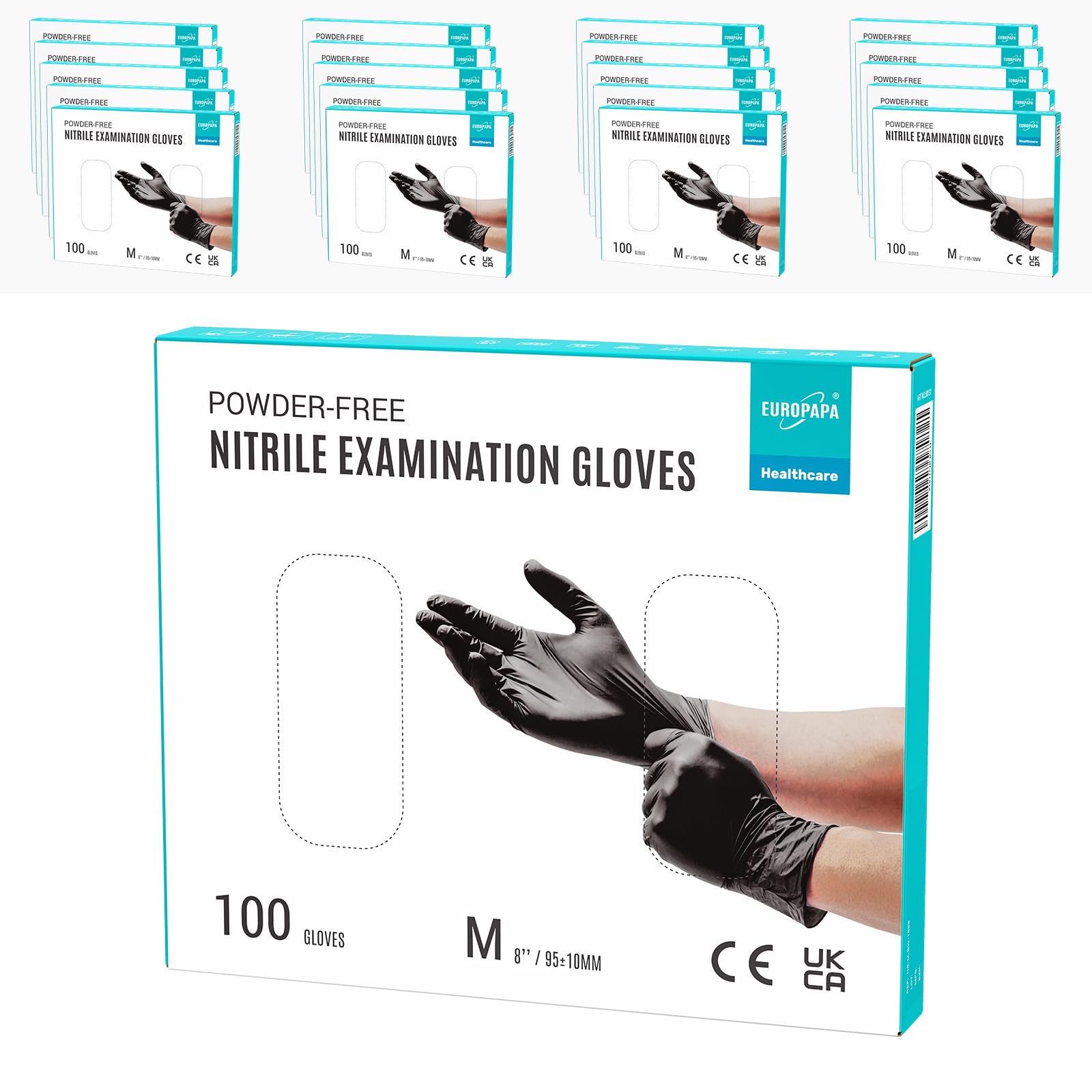 EUROPAPA® 2000 Stück (20x100) Nitrilhandschuhe Box Einweghandschuhe, Einmalhandschuhe, Untersuchungshandschuhe, puderfrei, ohne Latex, unsteril, latexfrei, disposible gloves (M, Schwarz)