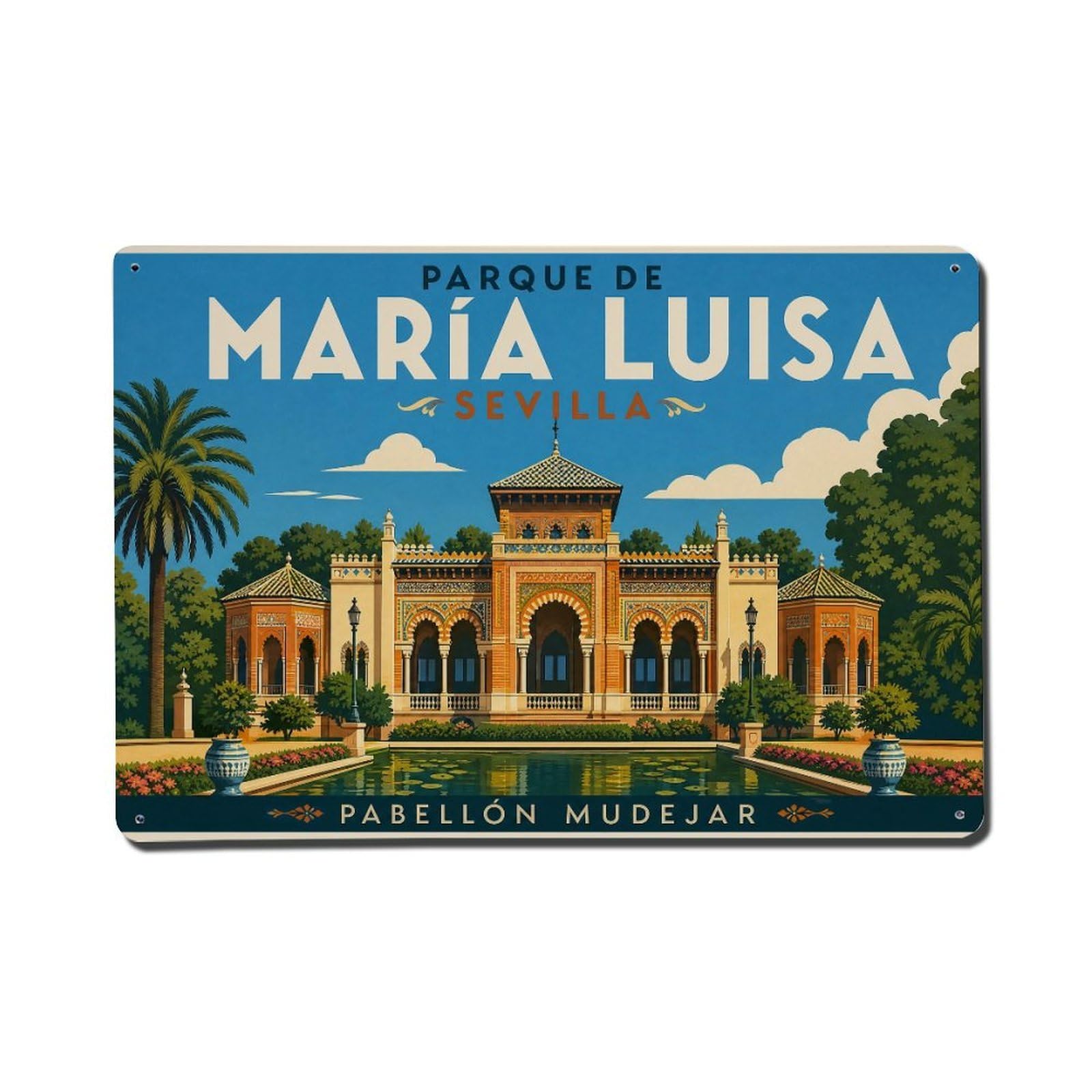 Vintage Maria Luisa Park Pavilion Mudejar Architecture Spain Metal Tin Sign