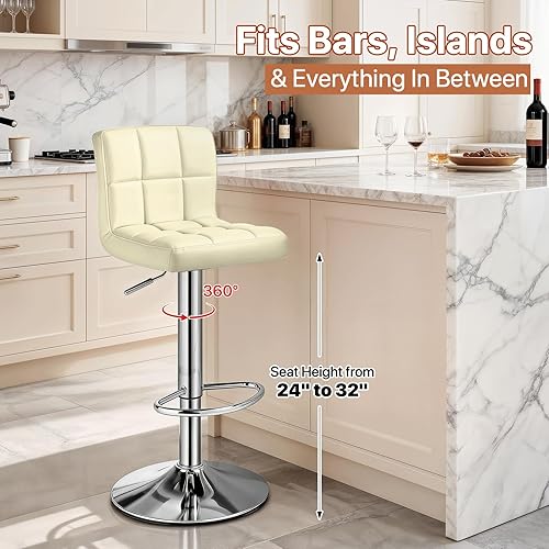 Miniatura 53 de Magshion Juego de 2 taburetes de bar, modernos taburetes de bar giratorios de piel sintética con respaldo, sillas de bar cuadradas ajustables sin