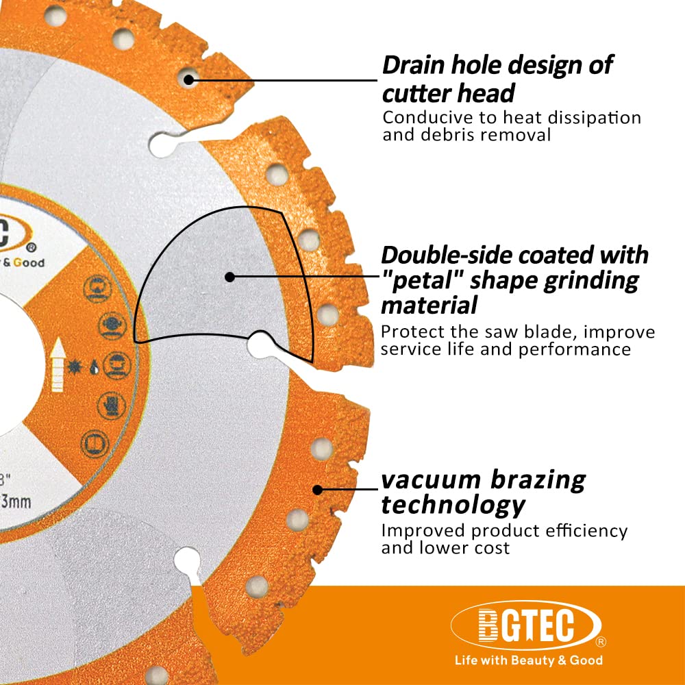 BGTEC Uniwersalna tarcza do piły diamentowej, 2 szt. 5 cali/125 mm lutowana próżniowo wytrzymała tarcza tnąca do blachy zbrojeniowej, żelazna stal nierdzewna