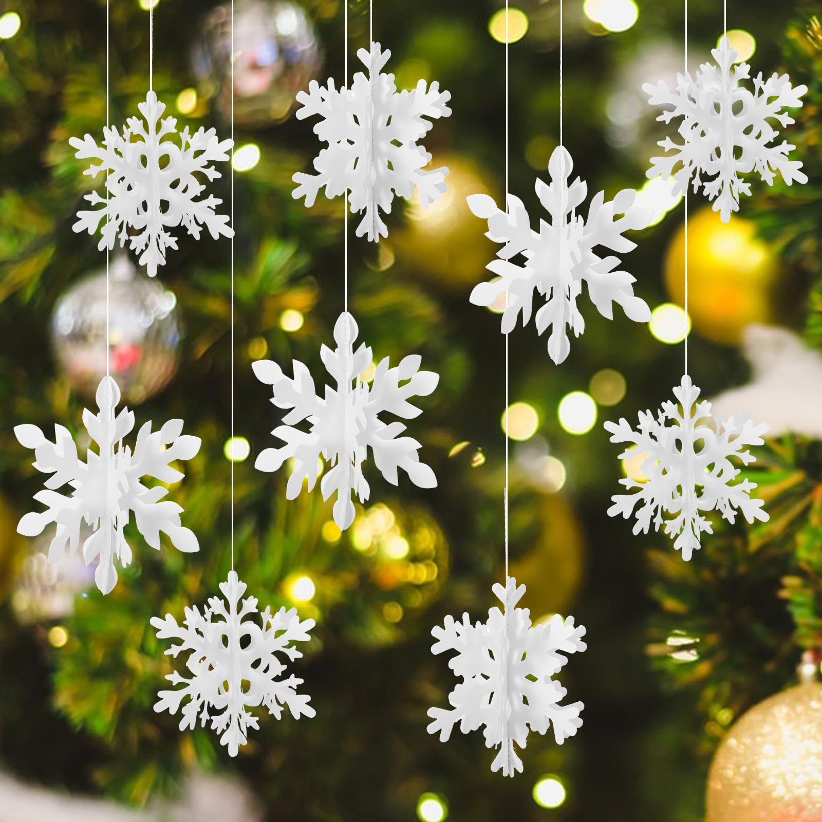 Andibro Decoraciones colgantes de copo de nieve de Navidad, 18 adornos de copo de nieve 3D, copos de nieve de papel blanco, guirnalda colgante de invierno para árbol de Navidad, fiesta, vacaciones,