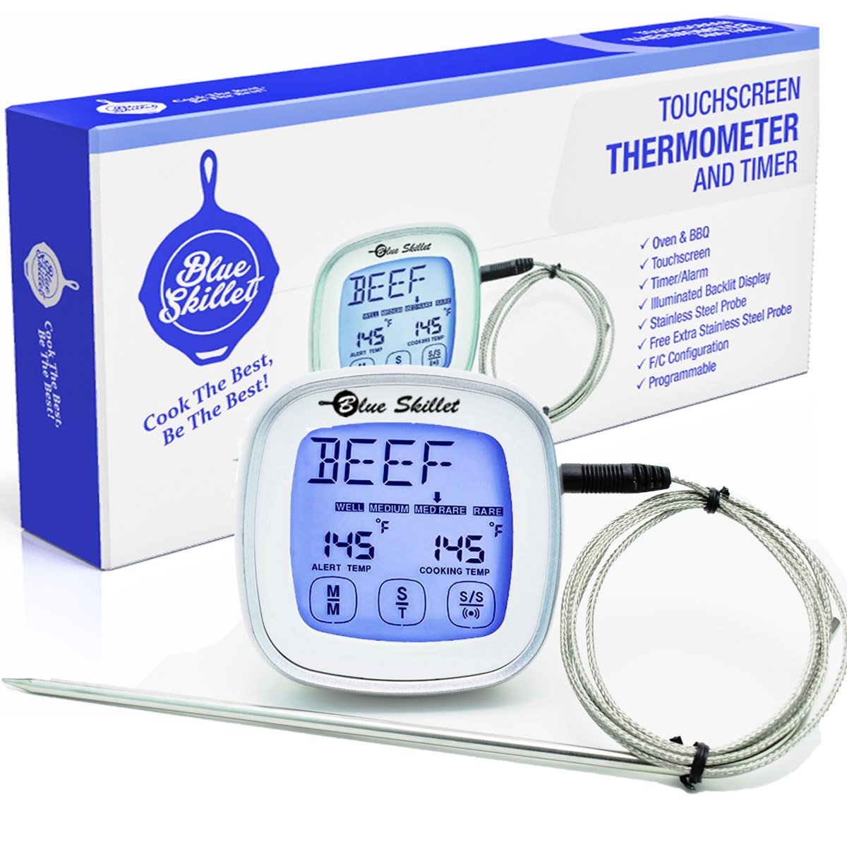Oven & BBQ Touchscreen Digital Meat Cooking Thermometer and Timer for Kitchen Cooking Smoker, Candy Making with 2 Stainless Steel Probes