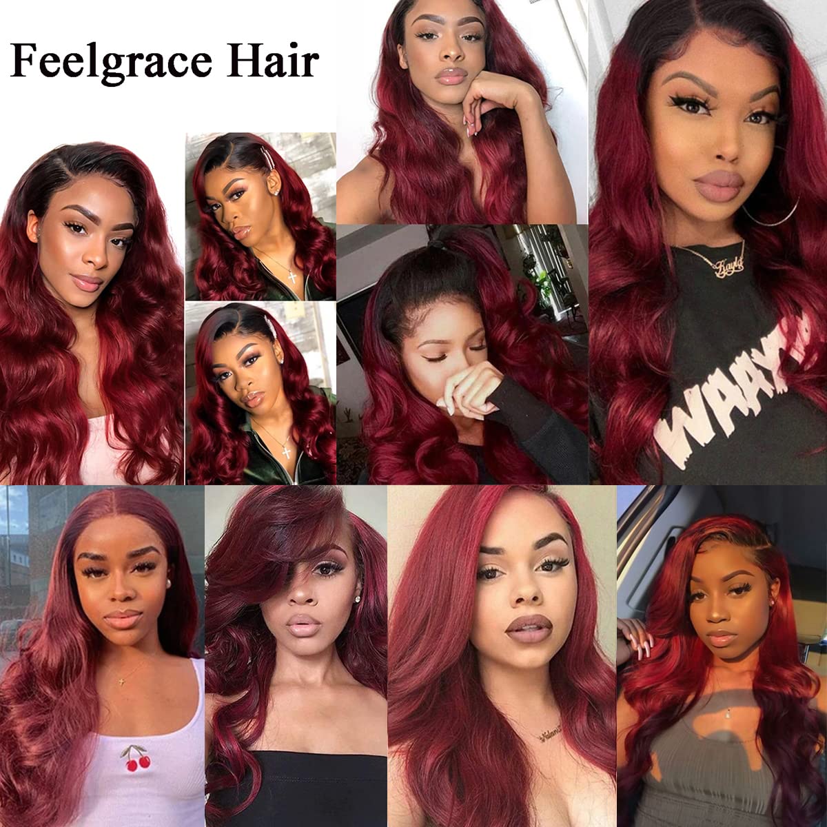 Feelgrace Ombre Hair Bundles Body Wave Brazilian Hair Extension Bundles Ombre 1B/99J Body Wave Hair Weave Bundles (1 Piece 14 Inch) 10A Grade Remy Hair