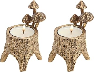 NIKKY HOME Mushroom Candle Holder Set of 2, Cute Tealight Candle Holders for Centerpiece Table Decorations, Decorative Stand for Tea Light Candles, Votive Candles, Cottagecore Fall Decor - Gold