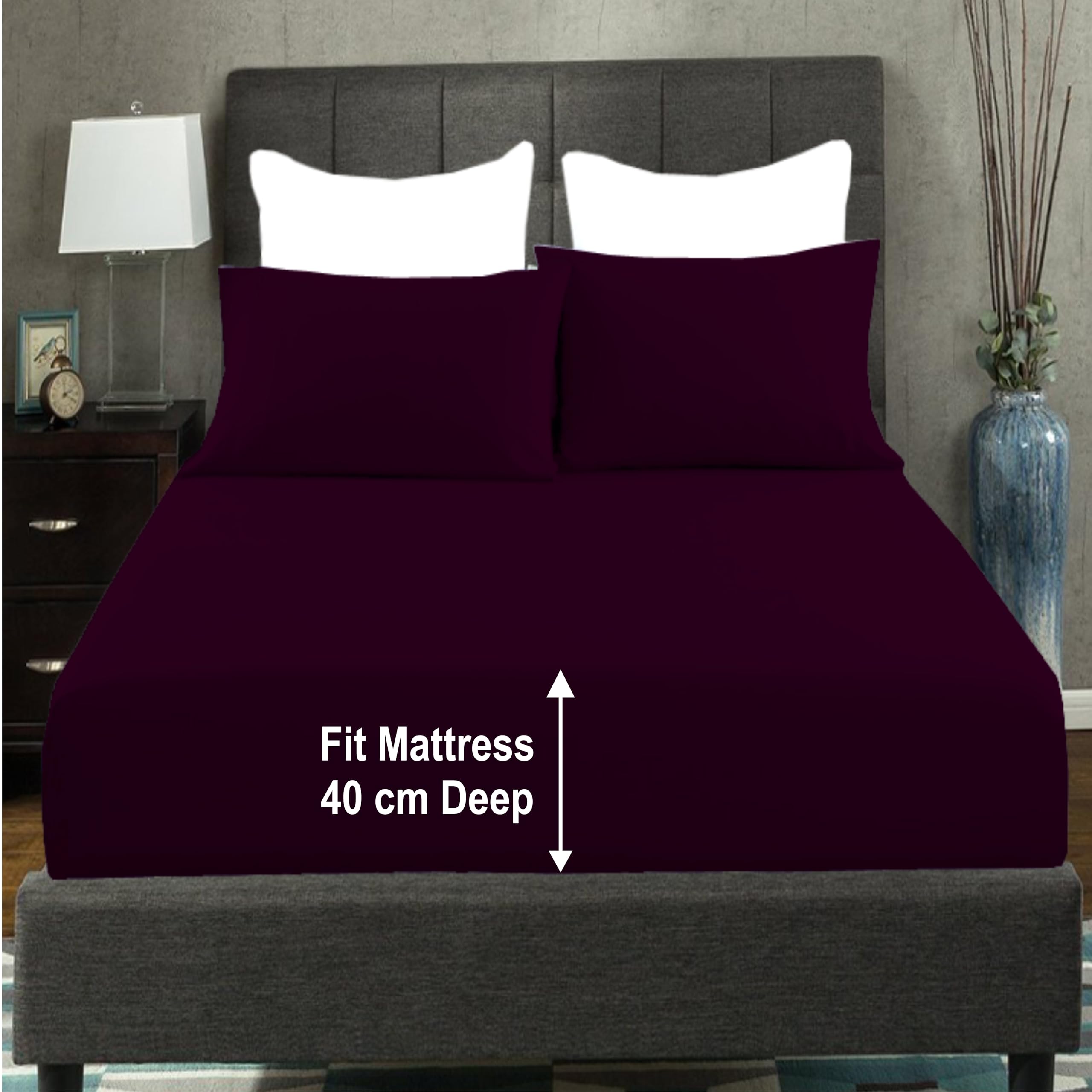 AmigoZone Extra Deep 40CM Fitted Sheet - Soft Brushed Microfiber Easy Care - Fade Wrinkle Resitant Deep Pocket Fitted Bed Sheet (King, Aubergine) โ image 1