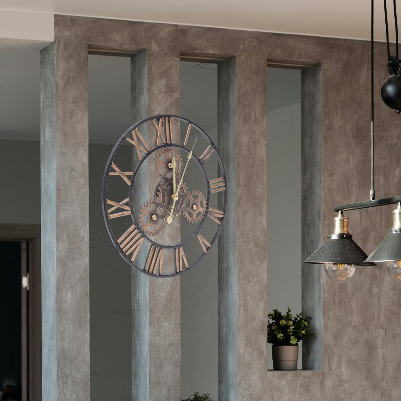 Reloj de Pared Decorativo Estilo Industrial Americano, Reloj Colgante Redondo de Hierro para Salón y Oficina