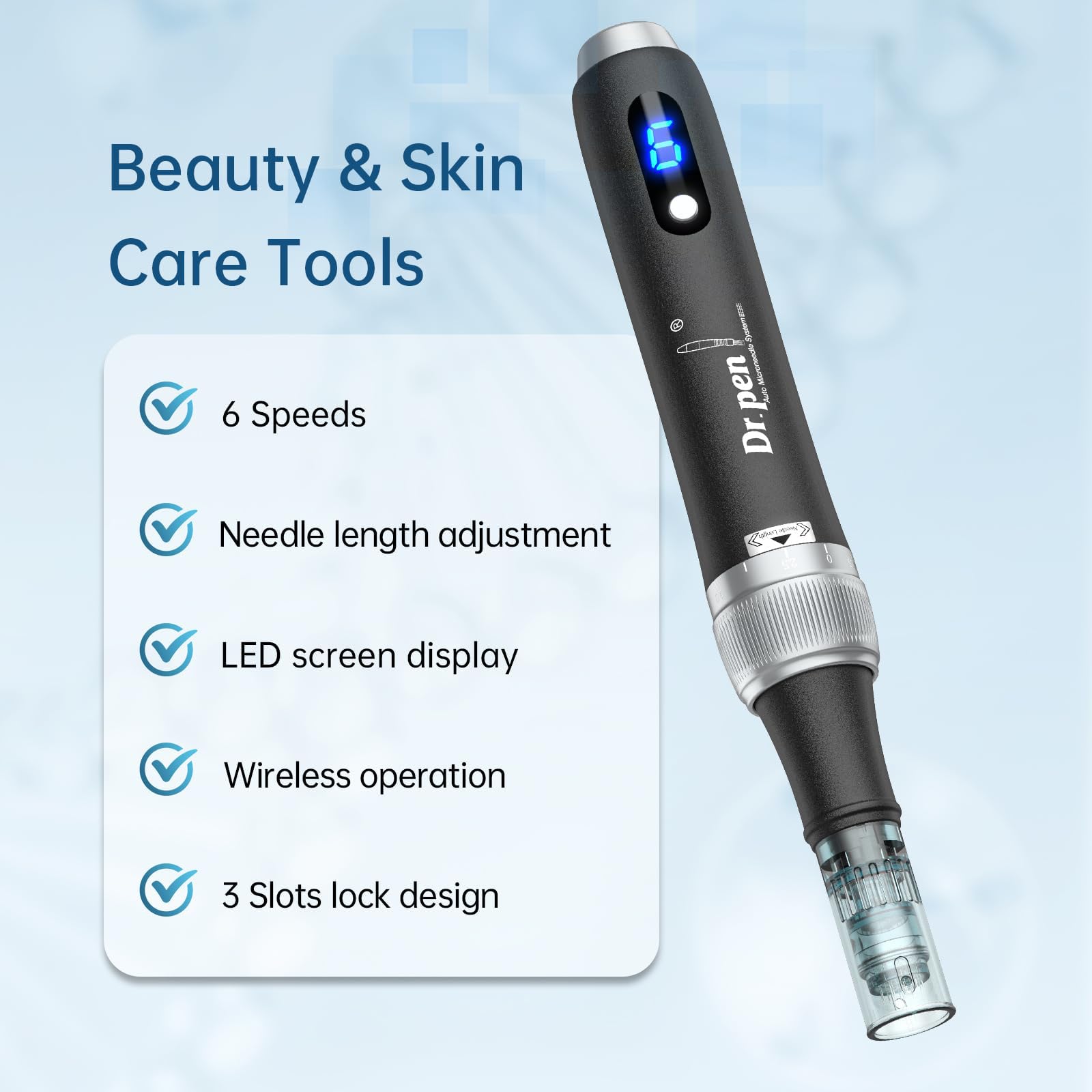 Dr. Pen Microneedling Pen – M7S Wireless & Wired Operation | Adjustable 0–2.5mm Needle Depth | 6 Speed Levels (Up to 16,000 RPM) | Includes 16-Pin, 36-Pin, 42-Pin, and Nano Cartridges | Professional Skincare Tool for Face, Body & Hair - 5