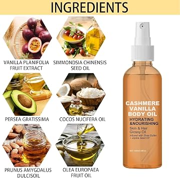 Vanilla Cashmere Body Oil | Cashmere Vanilla Body Oil | Vanilla Cashmere Lotion | Cashmere Vanilla Body Oil & Hair Oil | Instant Hydration | Lasting Protection | Better 24hr Moisture Oil (1, Pcs)