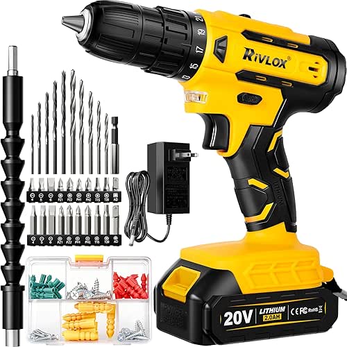 20V Cordless Drill/Driver, 2 Batteries Electric Screwdriver,