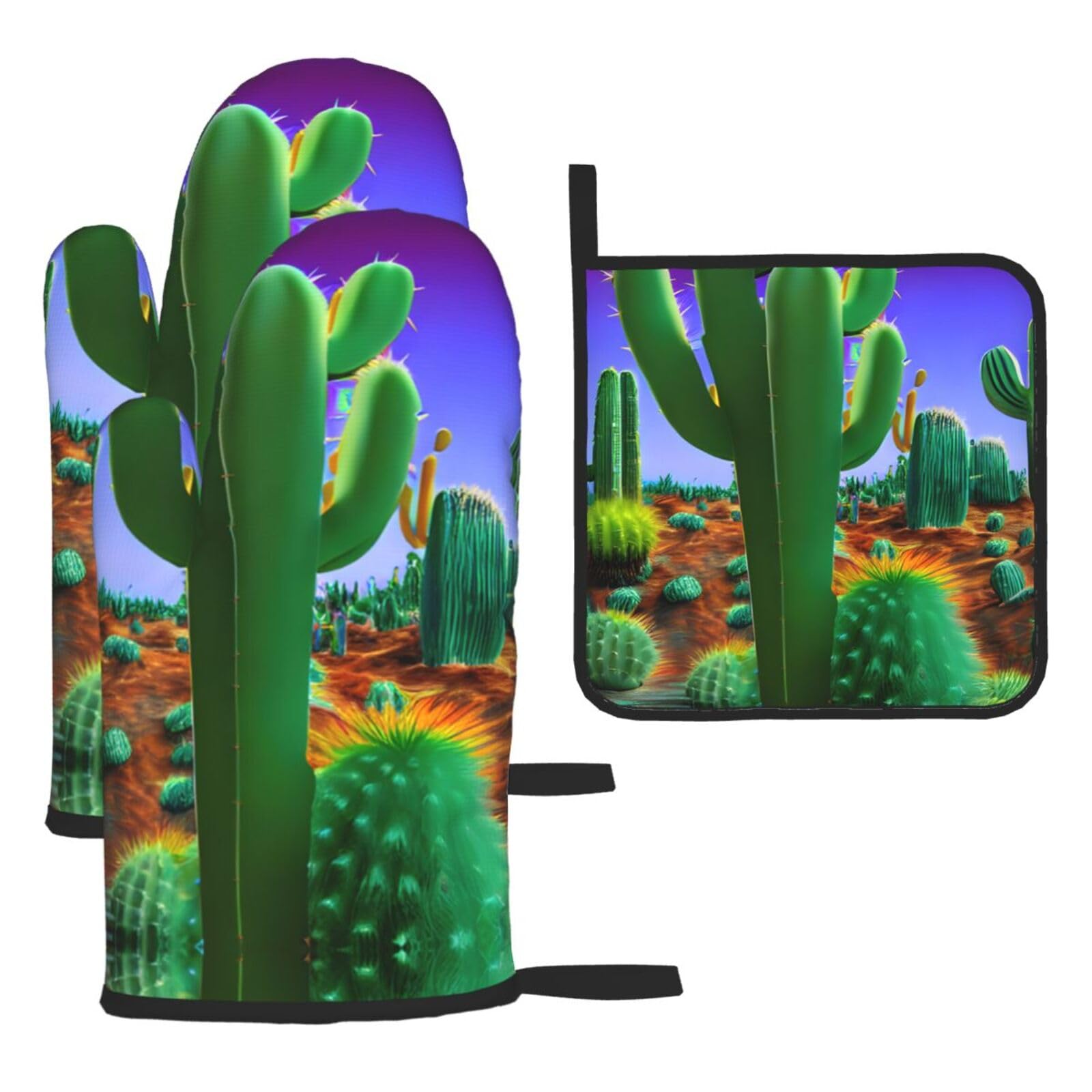 Cactus Desert Christmas Oven Mitts,Cute Cooking Glove,Heat Resistant,Oven Mitts Gift for Mom,Housewarming