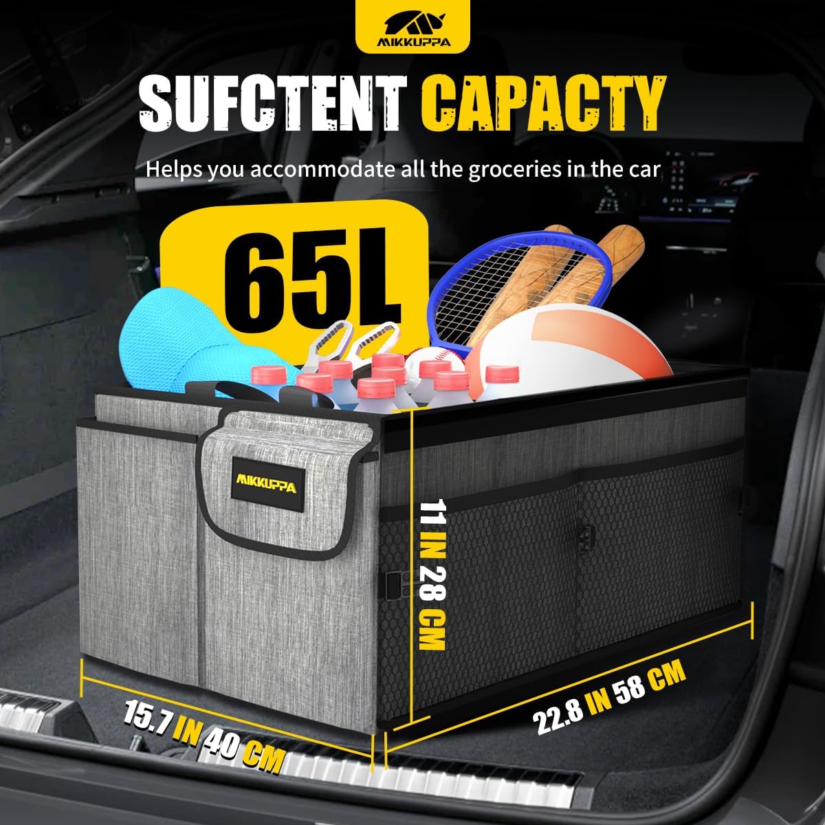Car Trunk Organizer - Collapsible Trunk Organizer with Lid,
