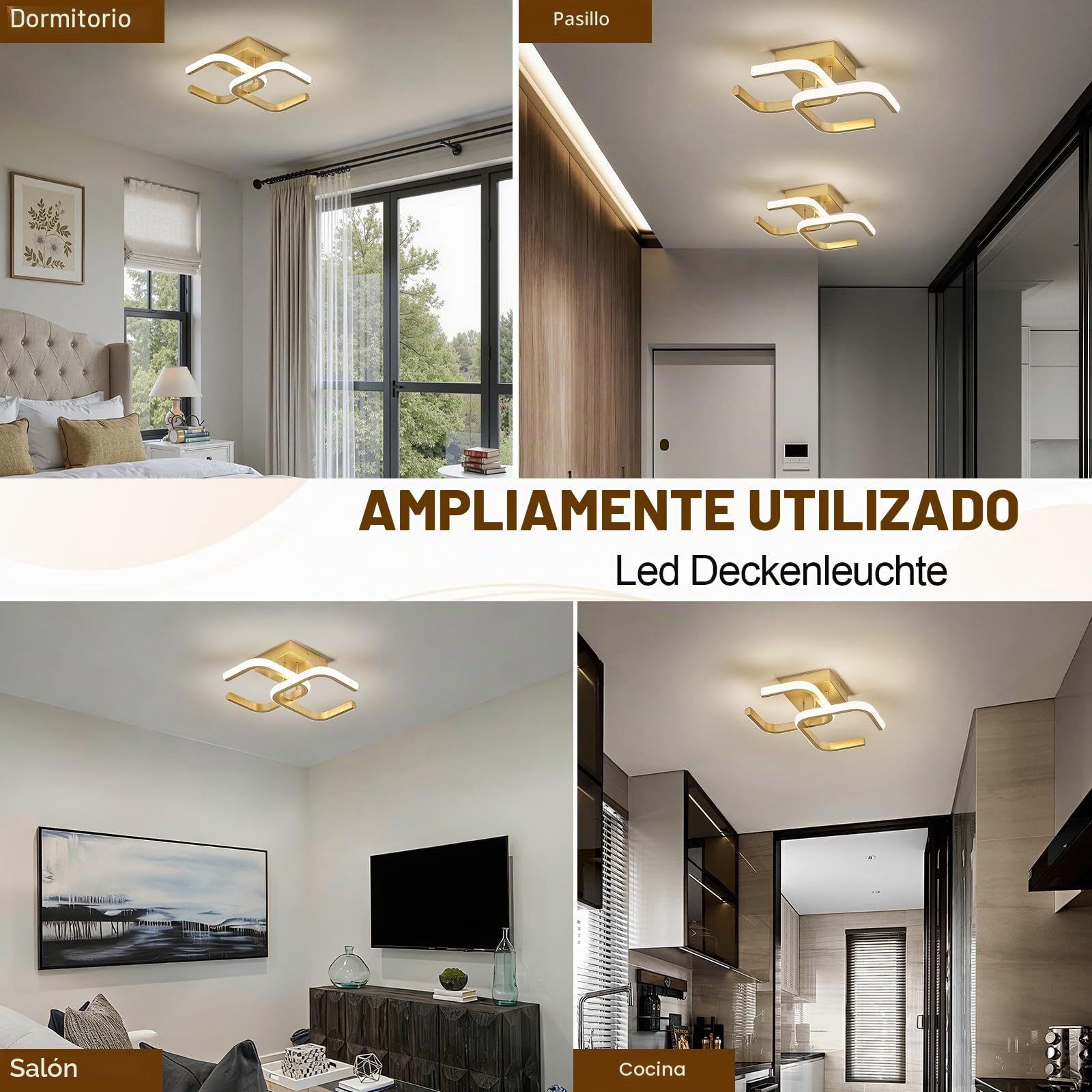 Qamra Plafon Techo Moderna, Lamparas Techo Dorada 32 cm,Lplafon Led Techo 24 W para Balcon, Baño, Cocina,Entrada,4000 K