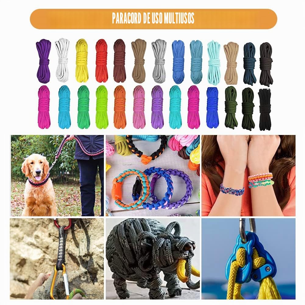 Paracord Set, Paracord 550 Nylonschnur Paracord Seil Multifunktion Enthält Seilschnalle und Nähnadeln