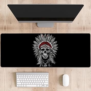 Skull with Feather Gaming Mouse Pad, Native American Style Large Desk Mat for Computer, Extended Keyboard Laptop Mouse Pads 31.511.8in, Non Slip Rubber Mousepad for Office Decor Gifts