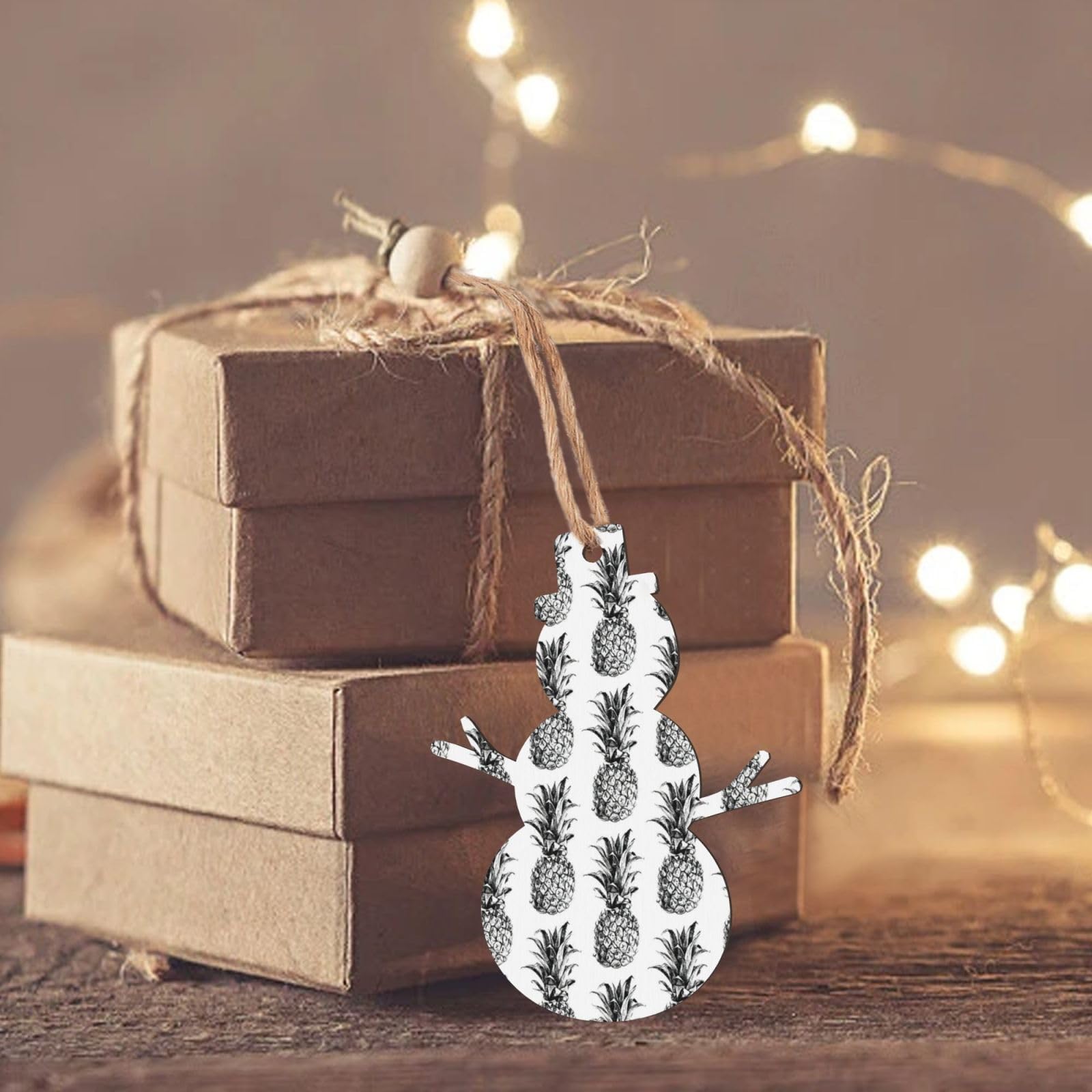 Weihnachtsornamente-Set Mit Exotischem Ananas-Druck - Holzschneemann & Weihnachtsmann, Inkl. Aufhängeschnur