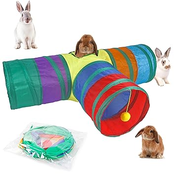 HERCOCCI Bunny Tunnel, Rabbit Hideout Collapsible 3 Way Tunnel Tubes for Hamster Chinchilla Guinea Pig Ferret