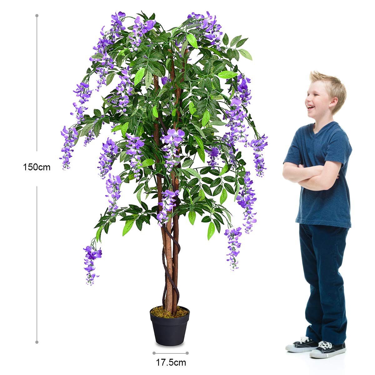 GOPLUS Planta Artificial Ficus Benjamin/Wisteria árbol/Phoenix Palm, árbol Artificial con Flores de 150 cm de Alto, Plantas Artificiales en Maceta, Plantas de Interior Artificiales harina de plástico