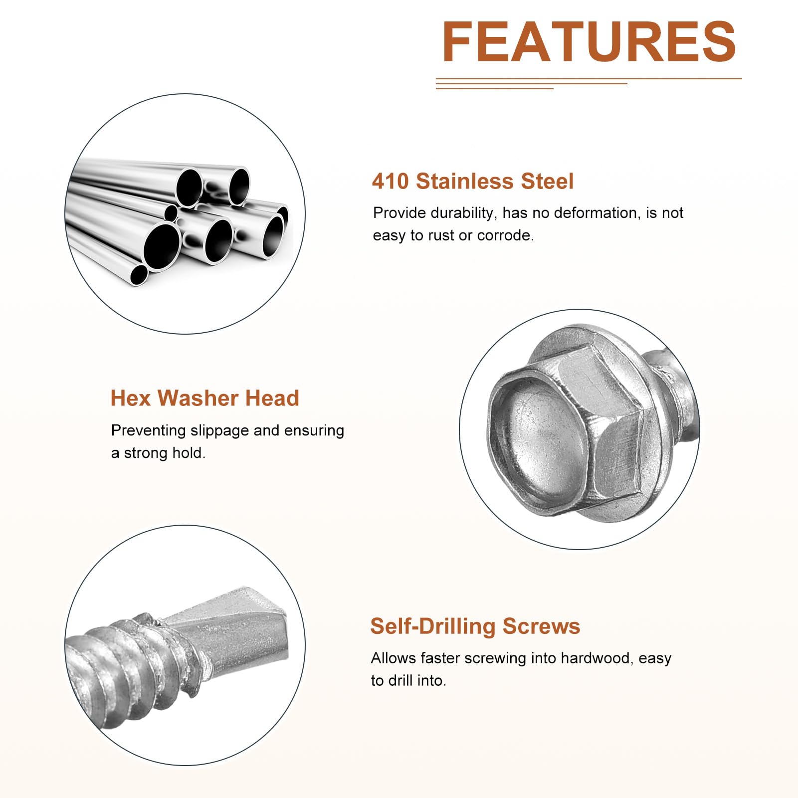 DTGN #14x3-3/4" Hex Washer Head Self Drilling Screws, 25Pack, Good for Machine, 410 Stainless Steel - Image 3
