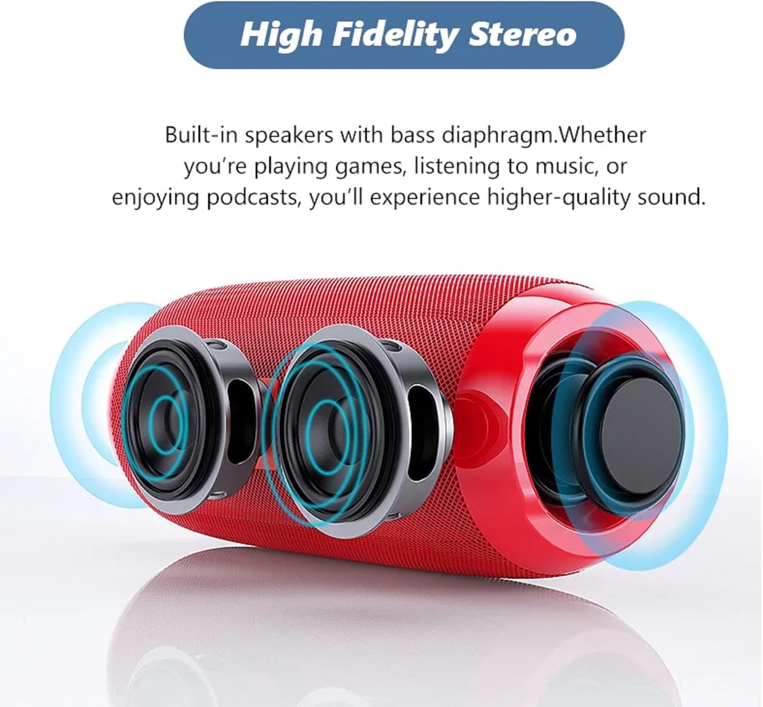 T&G Portable Bluetooth Speaker, IPX4 Waterproof Wireless Speaker with Subwoofer, Stereo Pairing – TG117 Red - Image 4