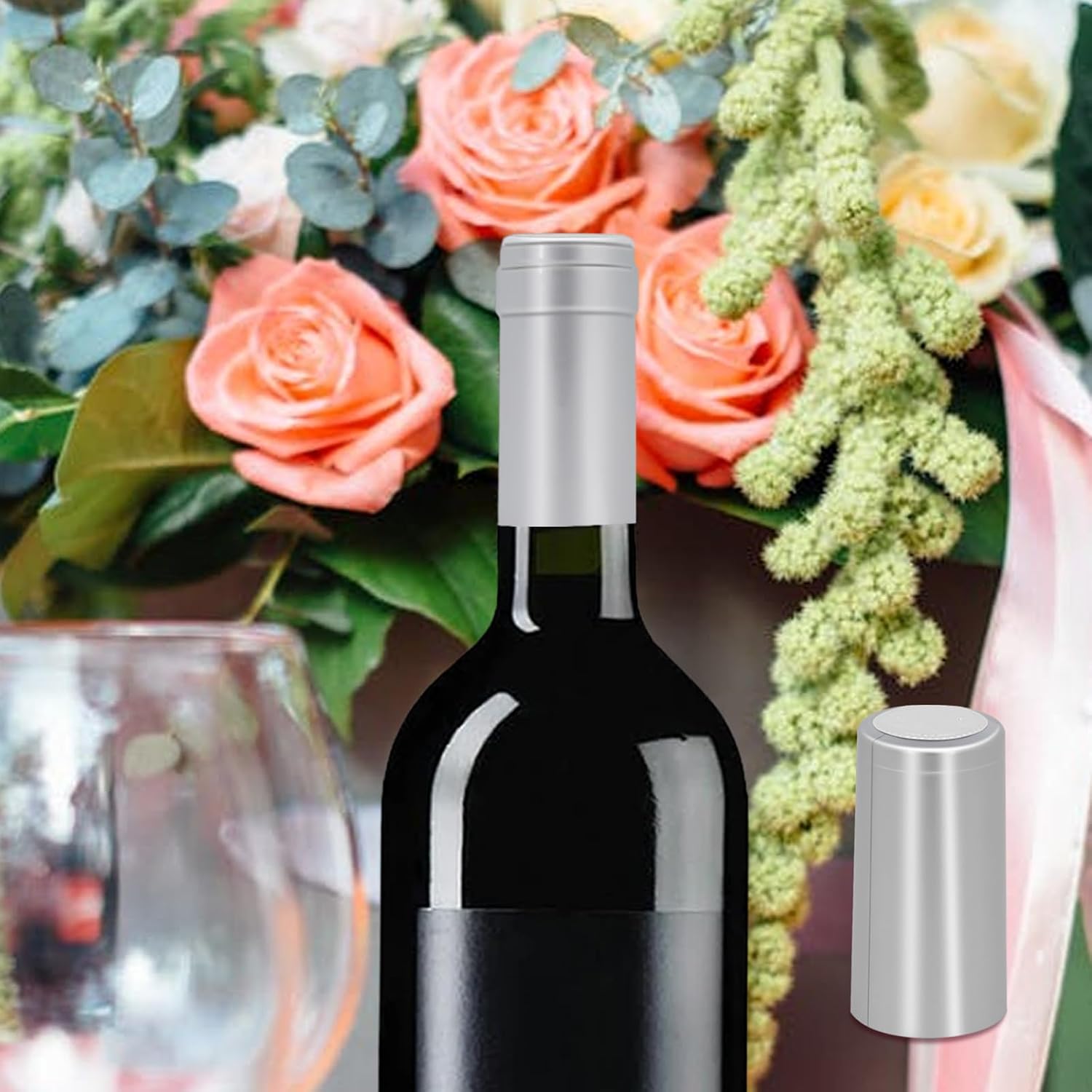 200 Pieces PVC Heat Shrink Cap with Tear Tab for Wine Bottle, 30x60mm Wine Shrink Wrap Seals Sleeves Caps Shrink Top Cover for Wine Cellars Home Kitchen Use (silver)