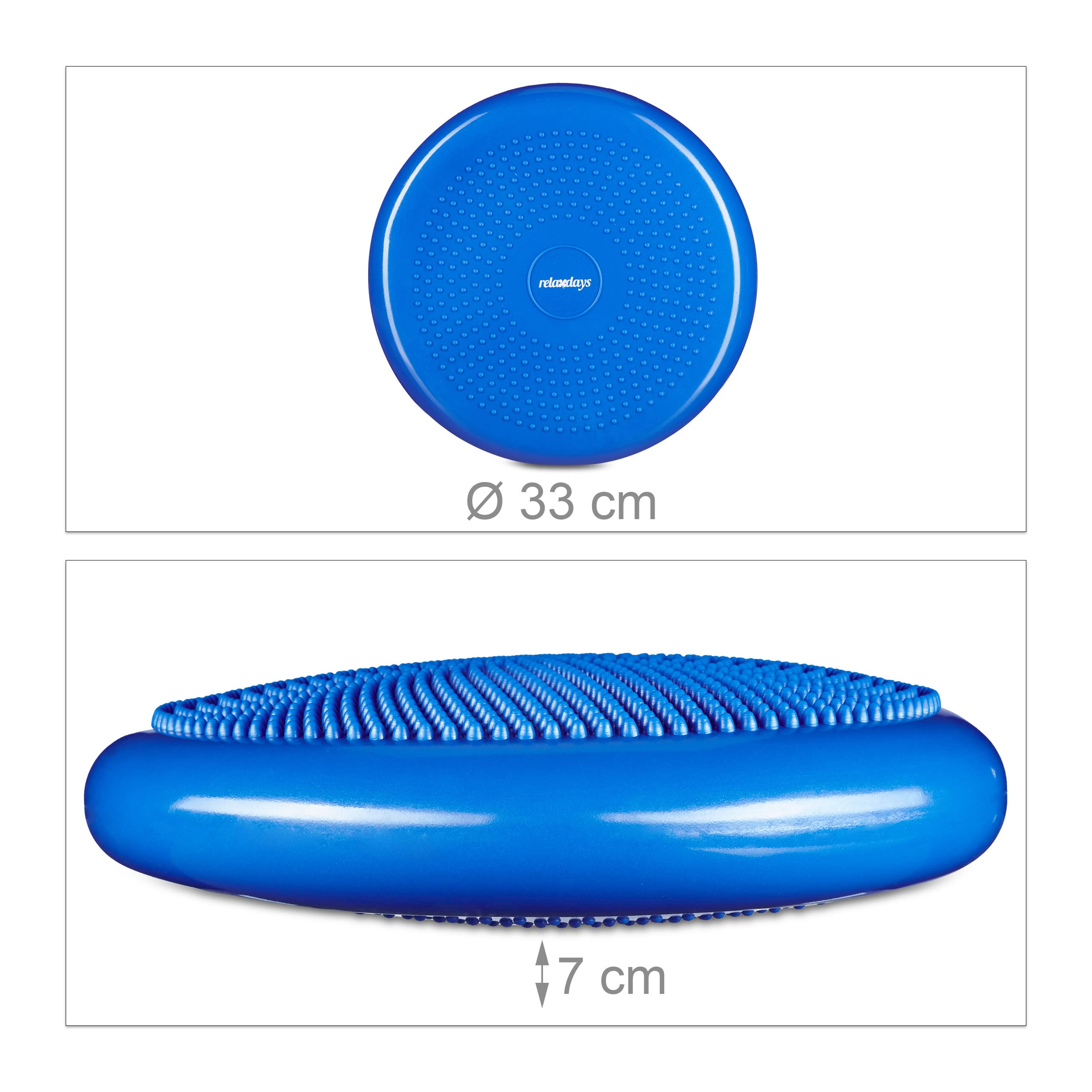 Relaxdays Cojín de equilibrio, peso máximo 140 kg, cojín de equilibrio, bomba de aire, cojín de asiento de balón con almohadillas de goma, cojín de fitness