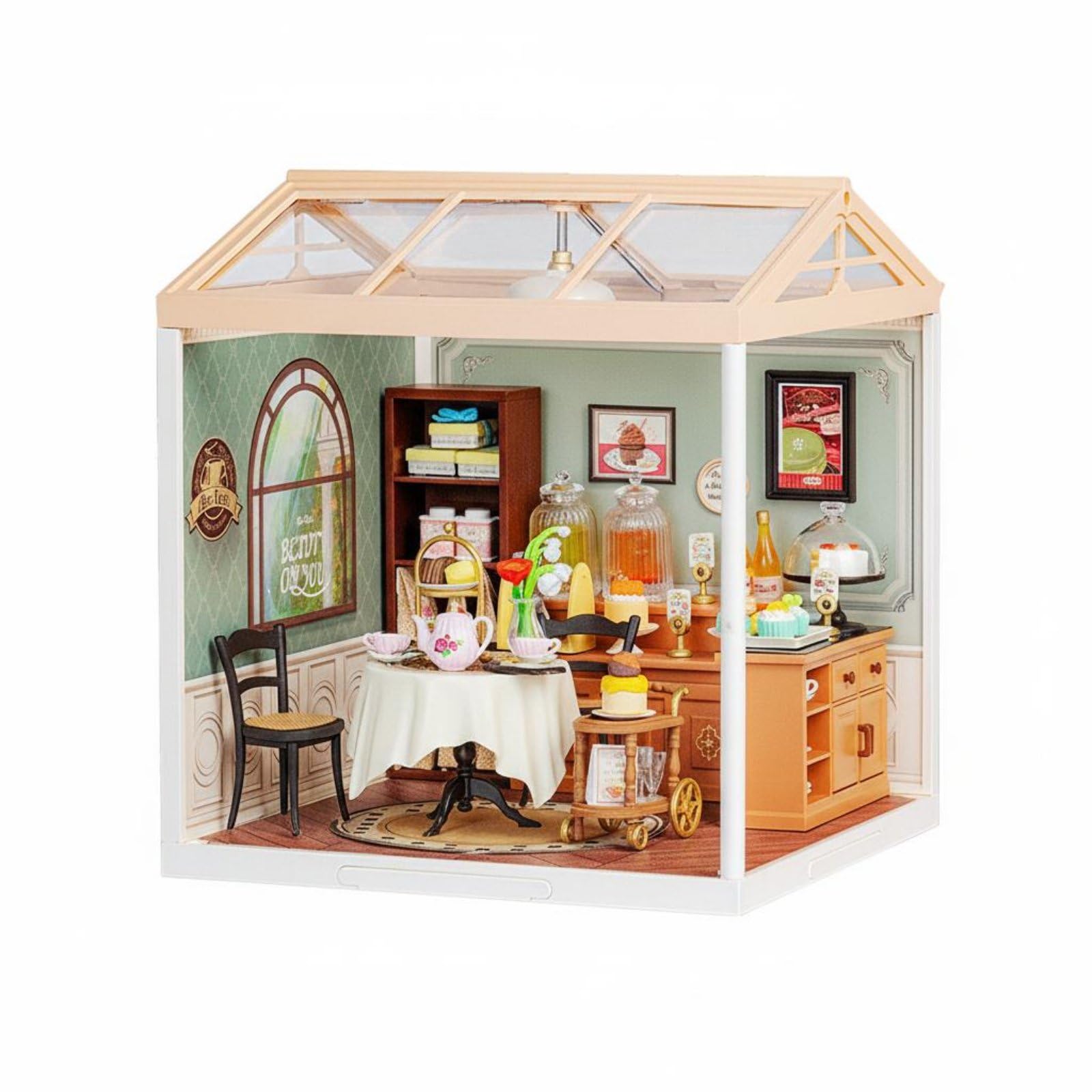 Block Coffee Miniatura Negozio Diorama Modellino Negozio Casa Delle Bambole Assemblaggio Senza Colla Materiale PVC Adatto per Scrivania Collezionismo Regalo Hobby, Afternoon Tearoof D